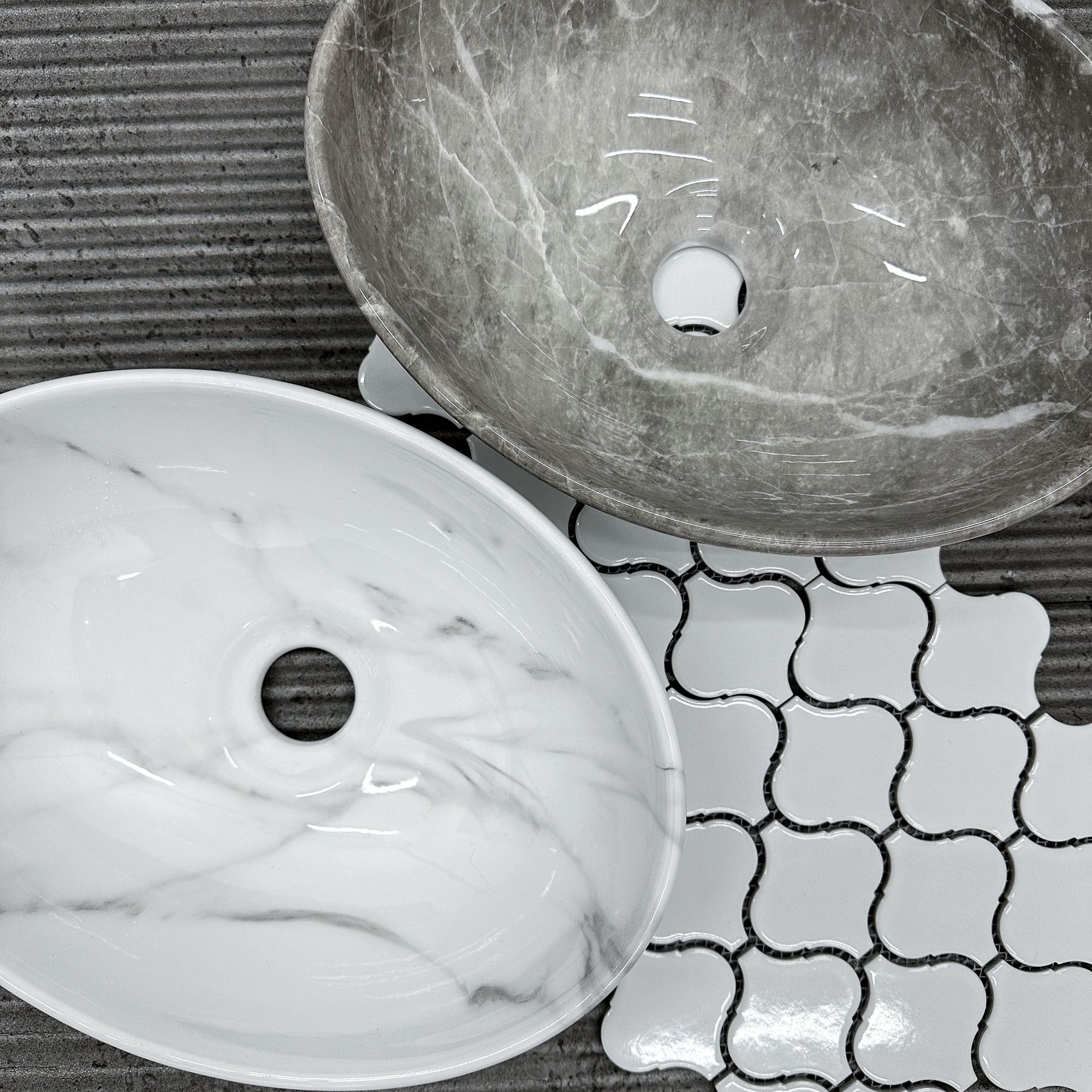 Rea Sofia Mini, umývadlo na dosku 355x270x125 mm, imitácia kameňa - biela Cloudy, REA-U9236