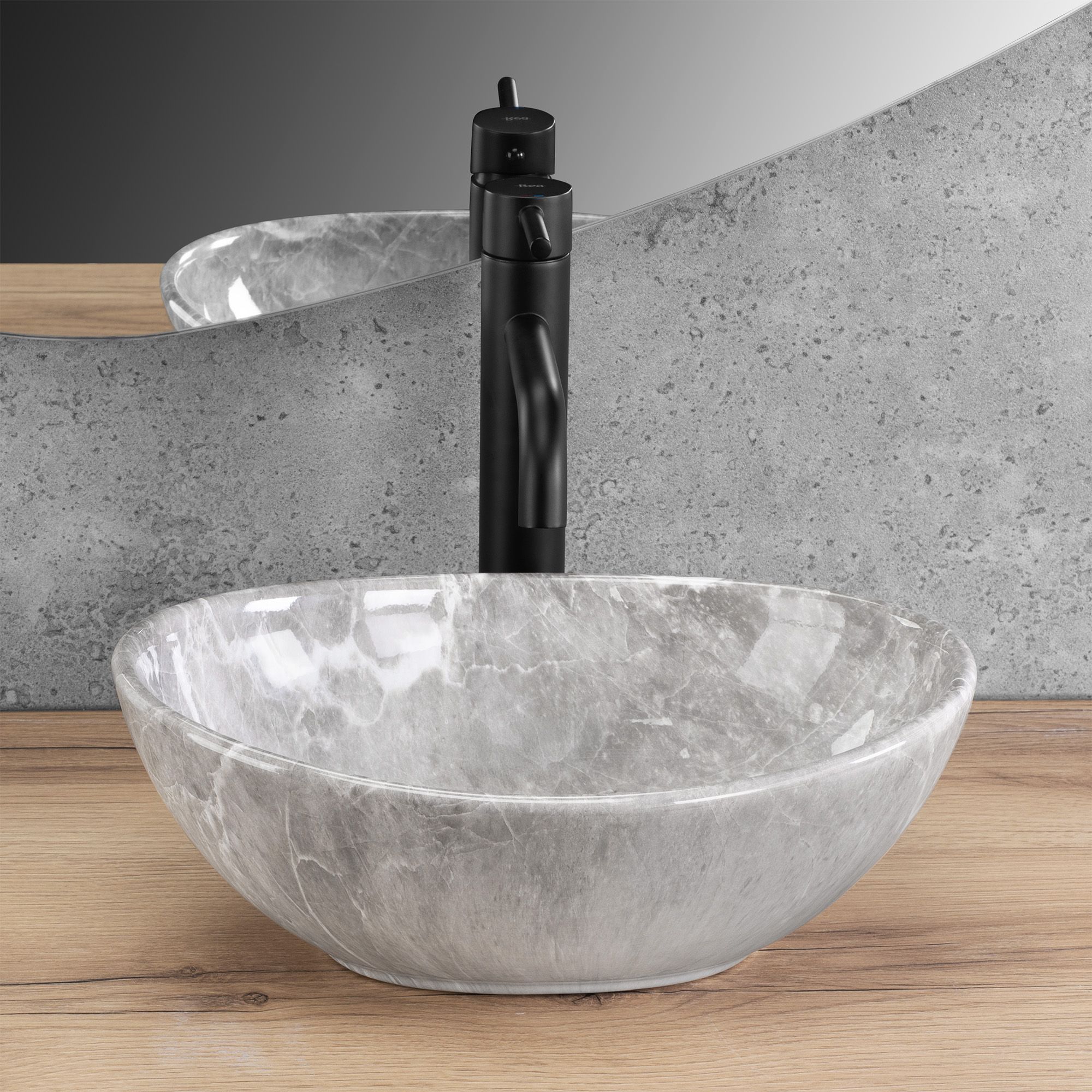 Rea Sofia Mini, umývadlo na dosku 350x260x125 mm, imitácia kameňa - šedá Grigio, REA-U9237