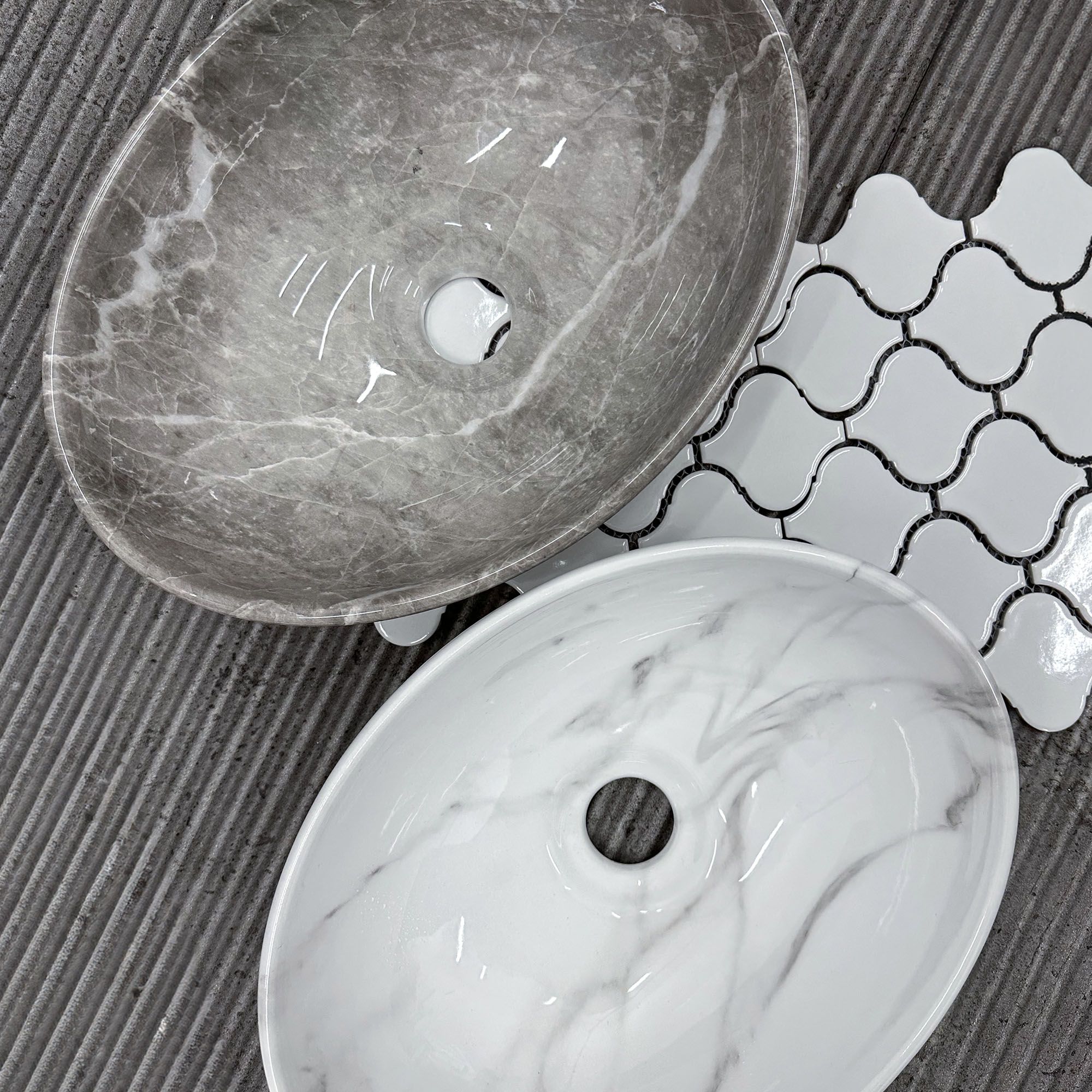 Rea Sofia Mini, umývadlo na dosku 350x260x125 mm, imitácia kameňa - šedá Grigio, REA-U9237