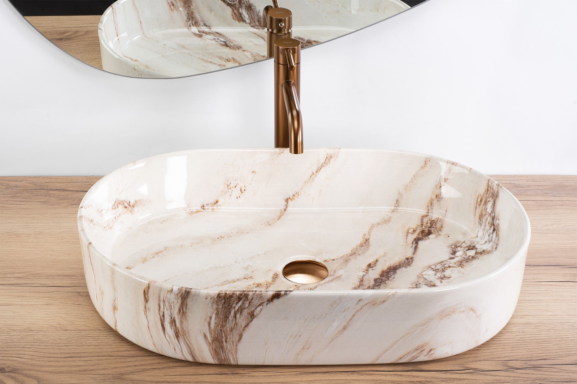 Rea Nadia, umývadlo na dosku 610x385x120 mm, imitácia kameňa - Marrone, REA-U9239