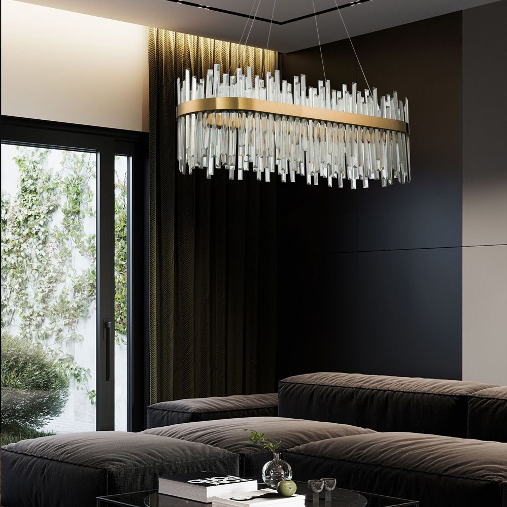 Toolight, LED krištáľové svietidlo 80x35 cm, APP1513-CP80, zlatá matná, OSW-03260