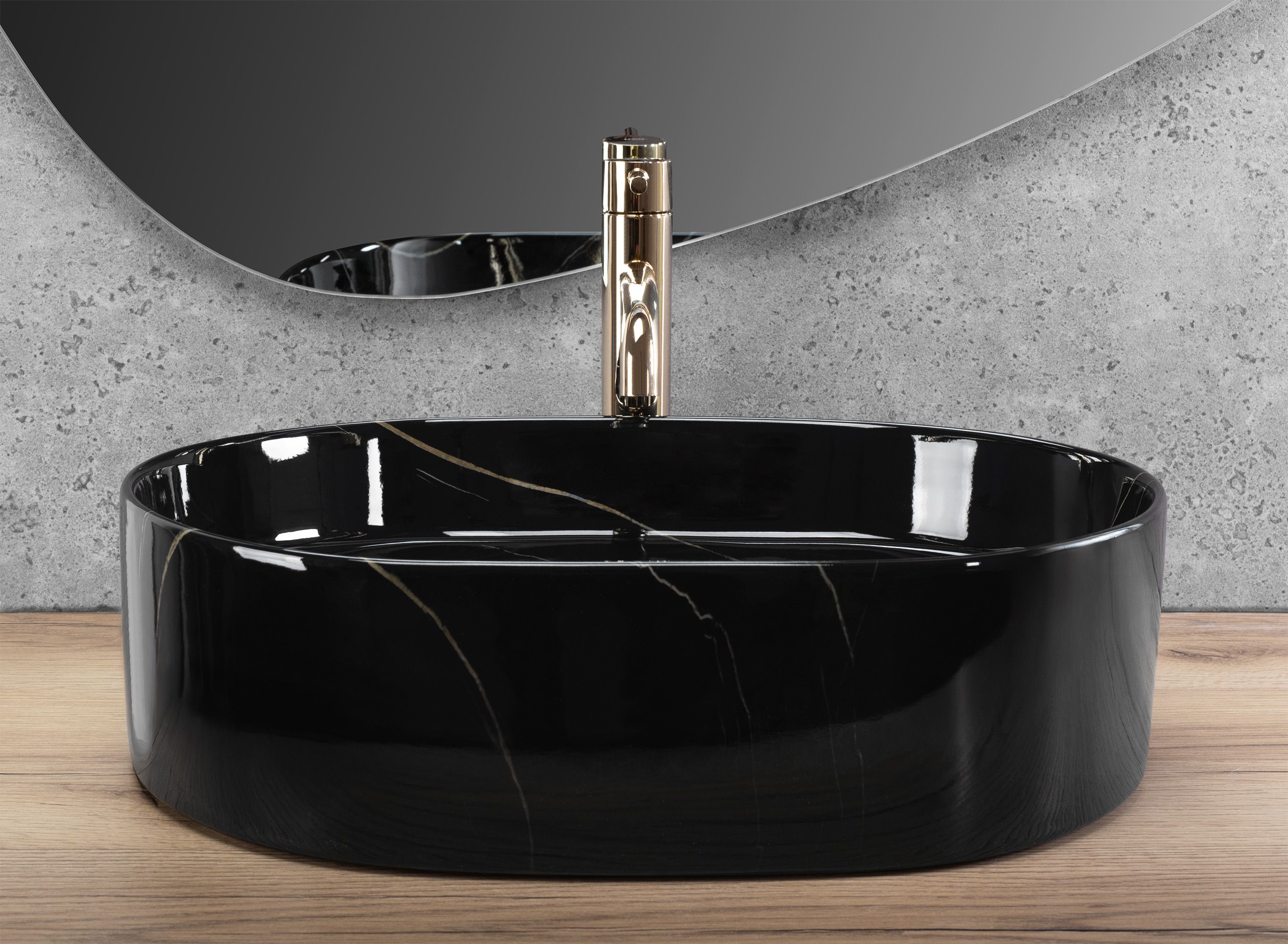 Rea Nadia, umývadlo na dosku 500x380x120 mm, imitácia kameňa - Black Stone, REA-U9240