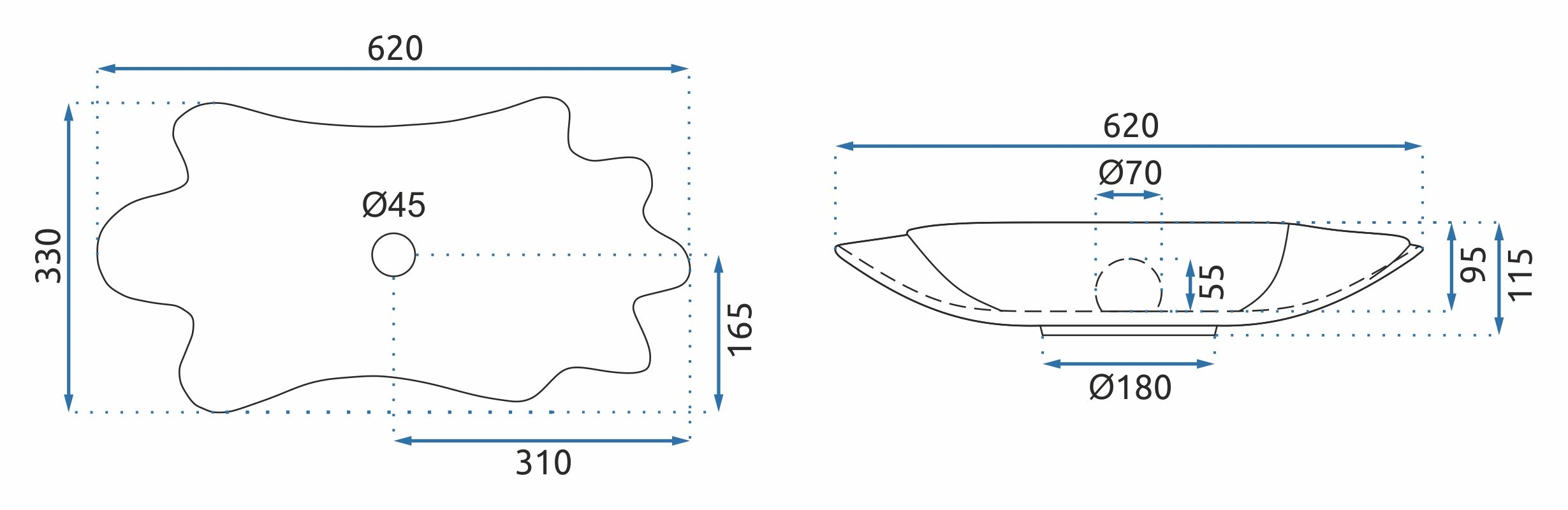 Rea Infinity, umývadlo na dosku 620x330x115 mm + odtoková zátka Click-Clack, biela-zlatá lesklá, REA-U3400