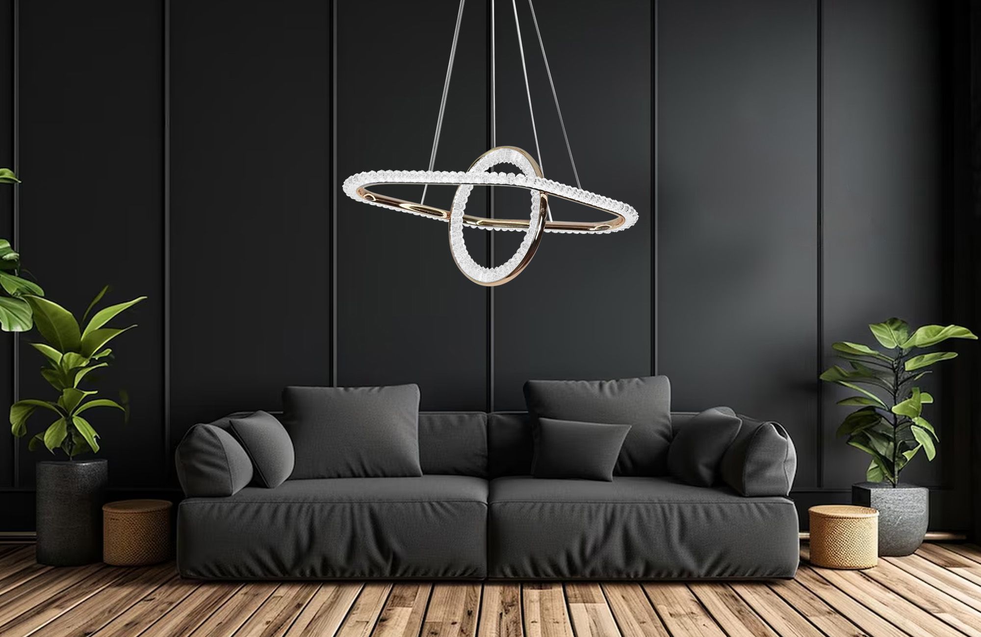 Toolight, LED závesné svietidlo 64x36 cm, 60W, G034-CP, zlatá lesklá, OSW-06301