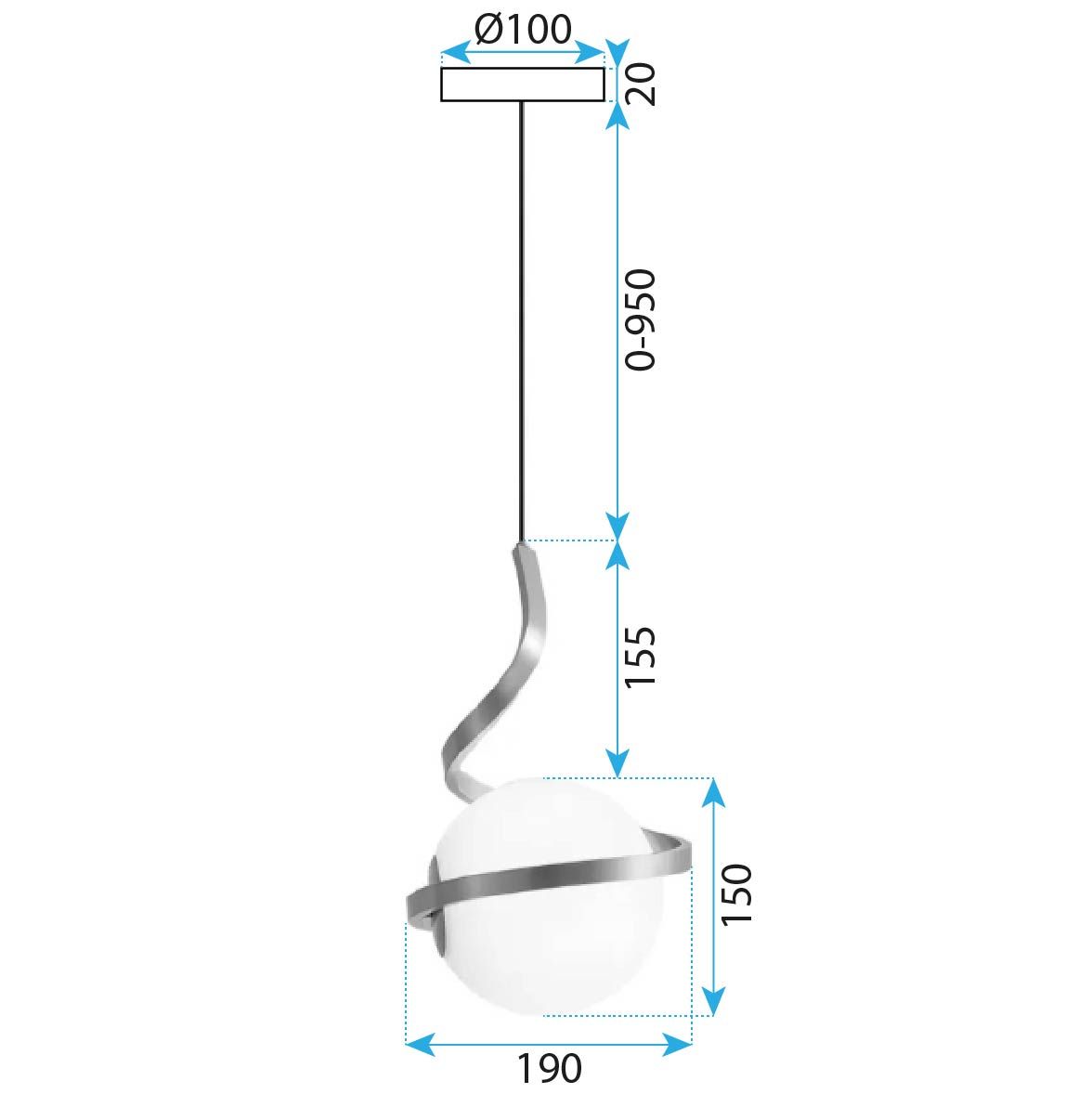 Toolight, LED závesné osvetlenie 1xE27, G020-CP, zlatá-biela, OSW-04314