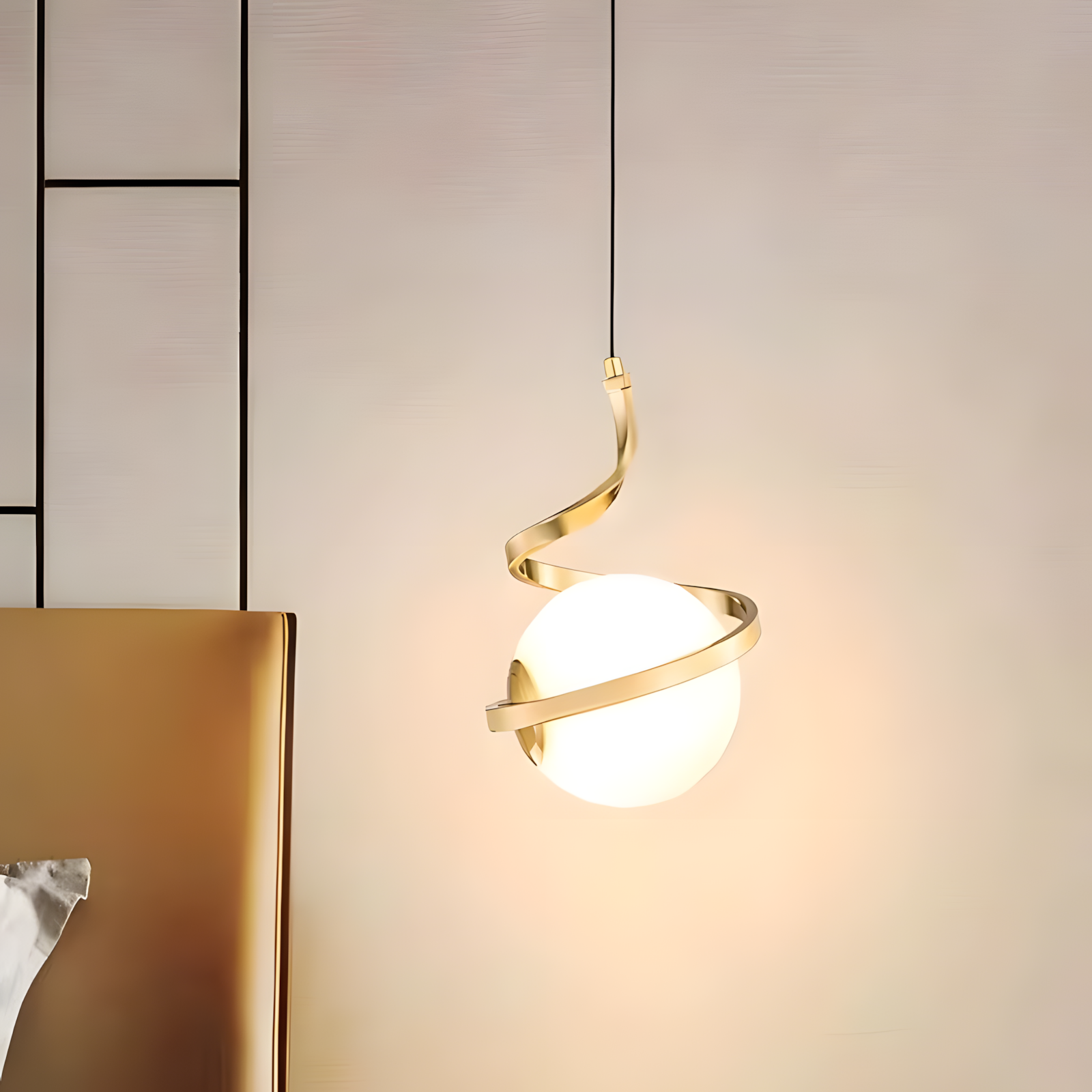 Toolight, LED závesné osvetlenie 1xE27, G020-CP, zlatá-biela, OSW-04314