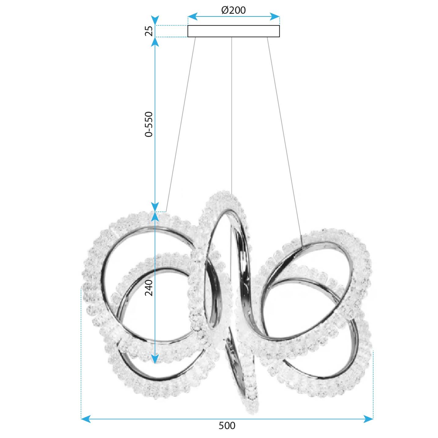 Toolight, LED závesné osvetlenie 50cm, G037-CP, zlatá lesklá, OSW-06304