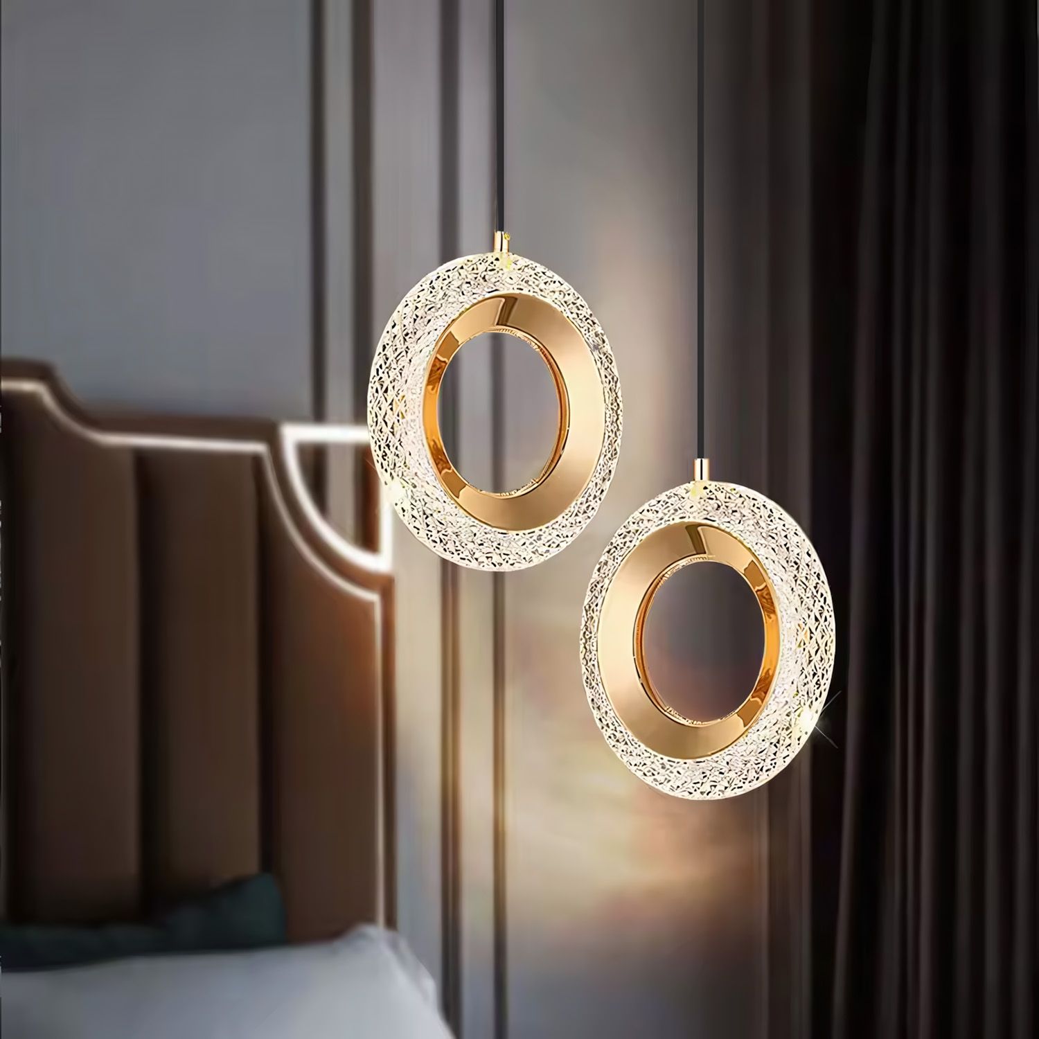 Toolight, krištáľová závesné svietidlo 20cm, 7W, 4000K, 500lm, G119-1CP, zlatá lesklá, OSW-09710