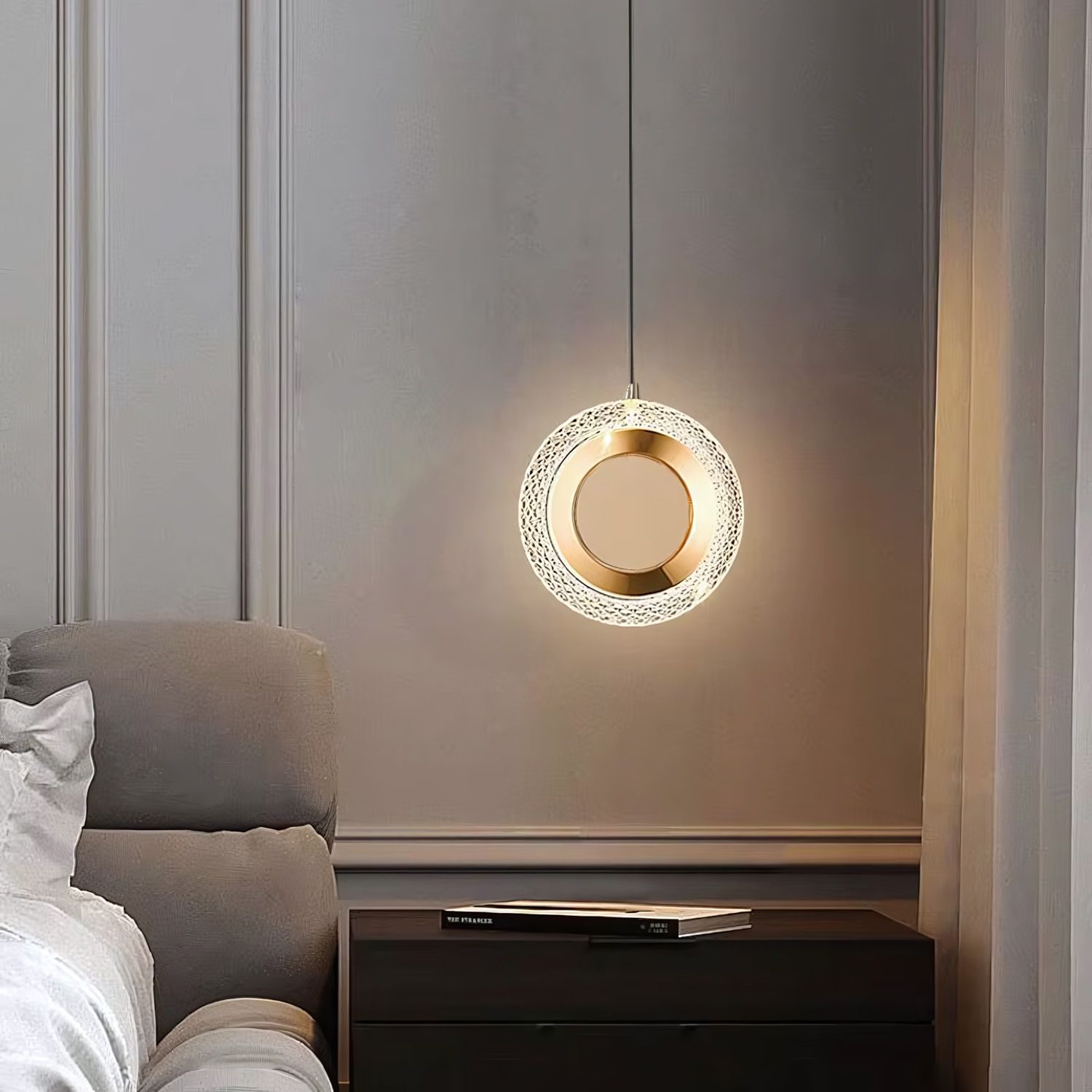 Toolight, krištáľová závesné svietidlo 20cm, 7W, 4000K, 500lm, G119-1CP, zlatá lesklá, OSW-09710