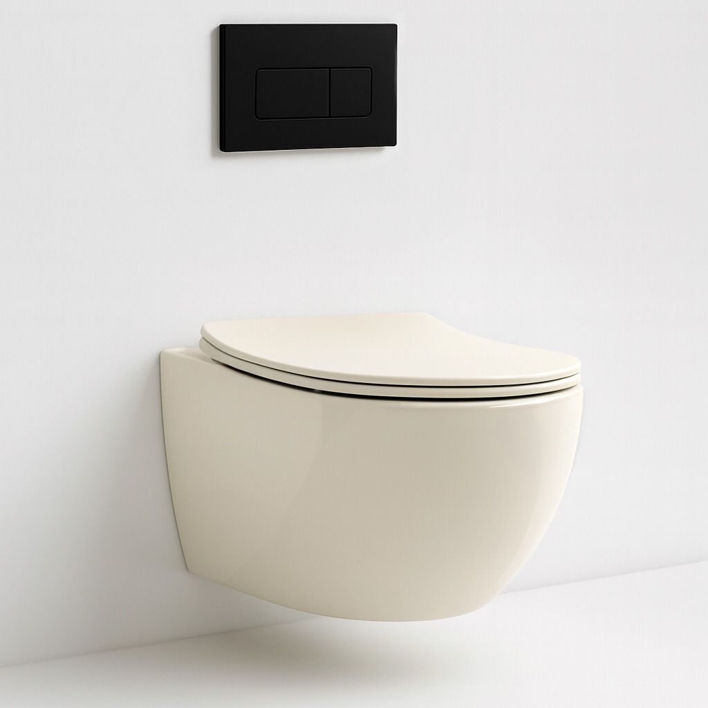 Rea Carlo Mini, závesná WC misa 495x370x355mm + toaletné sedadlo, Ecru, REA-C5500