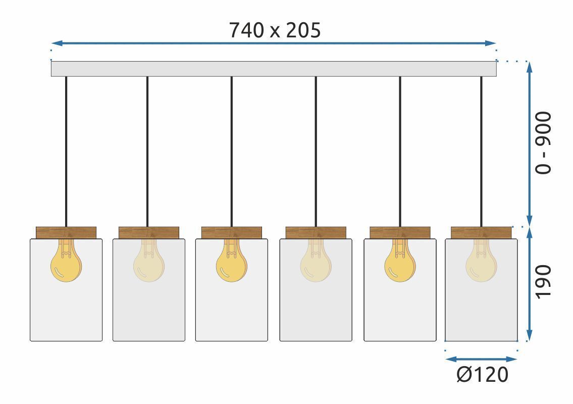 Toolight, závesné svietidlo 6xE27, APP1813-6CP, šedá-čierna, OSW-00663