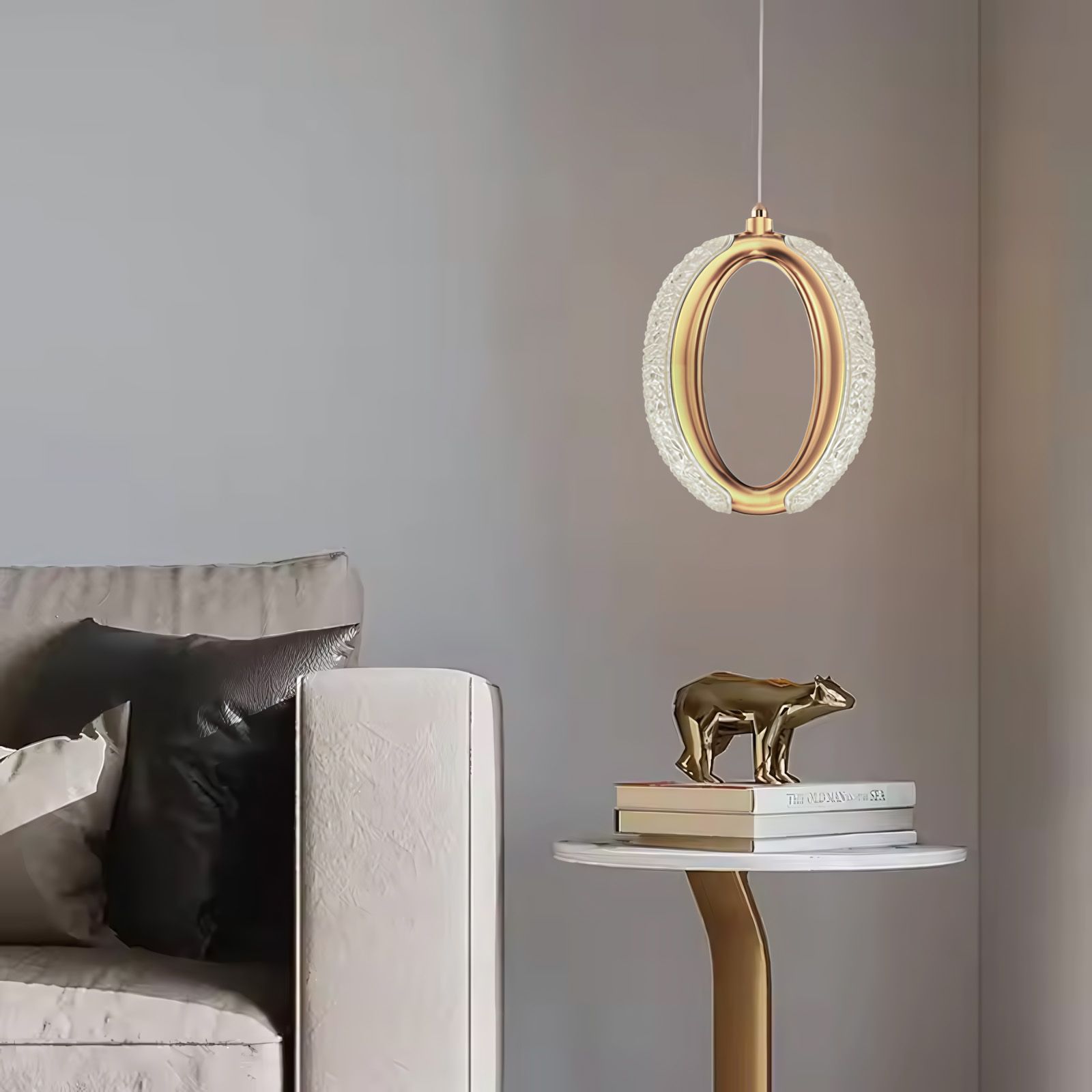 Toolight, LED krištáľové závesné svietidlo, 7W, 4000K, 500lm, G114-1CP, zlatá, OSW-09709
