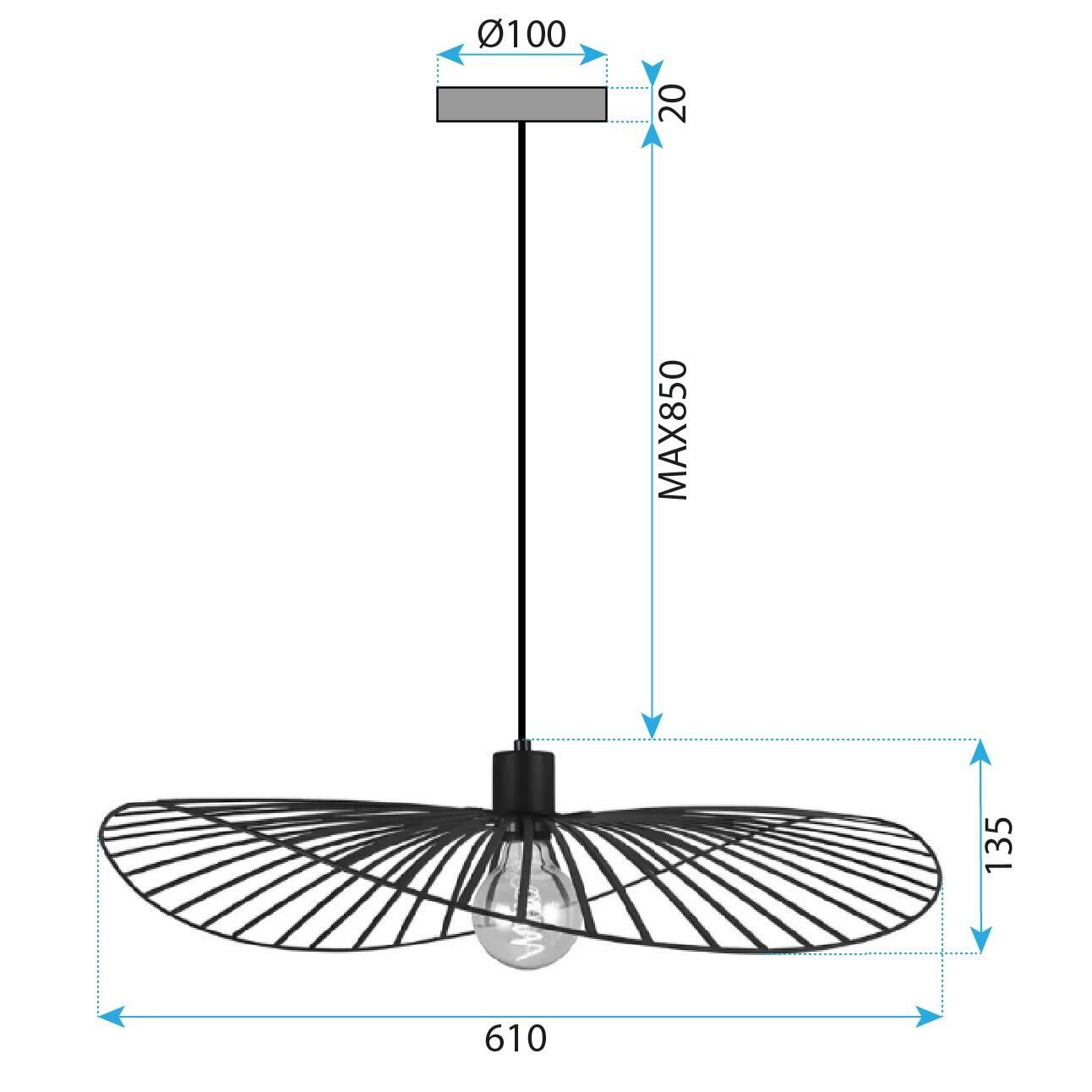Toolight, závesné svietidlo 61cm, 1xE27, APP1841-1CP, čierna matná, OSW-07062