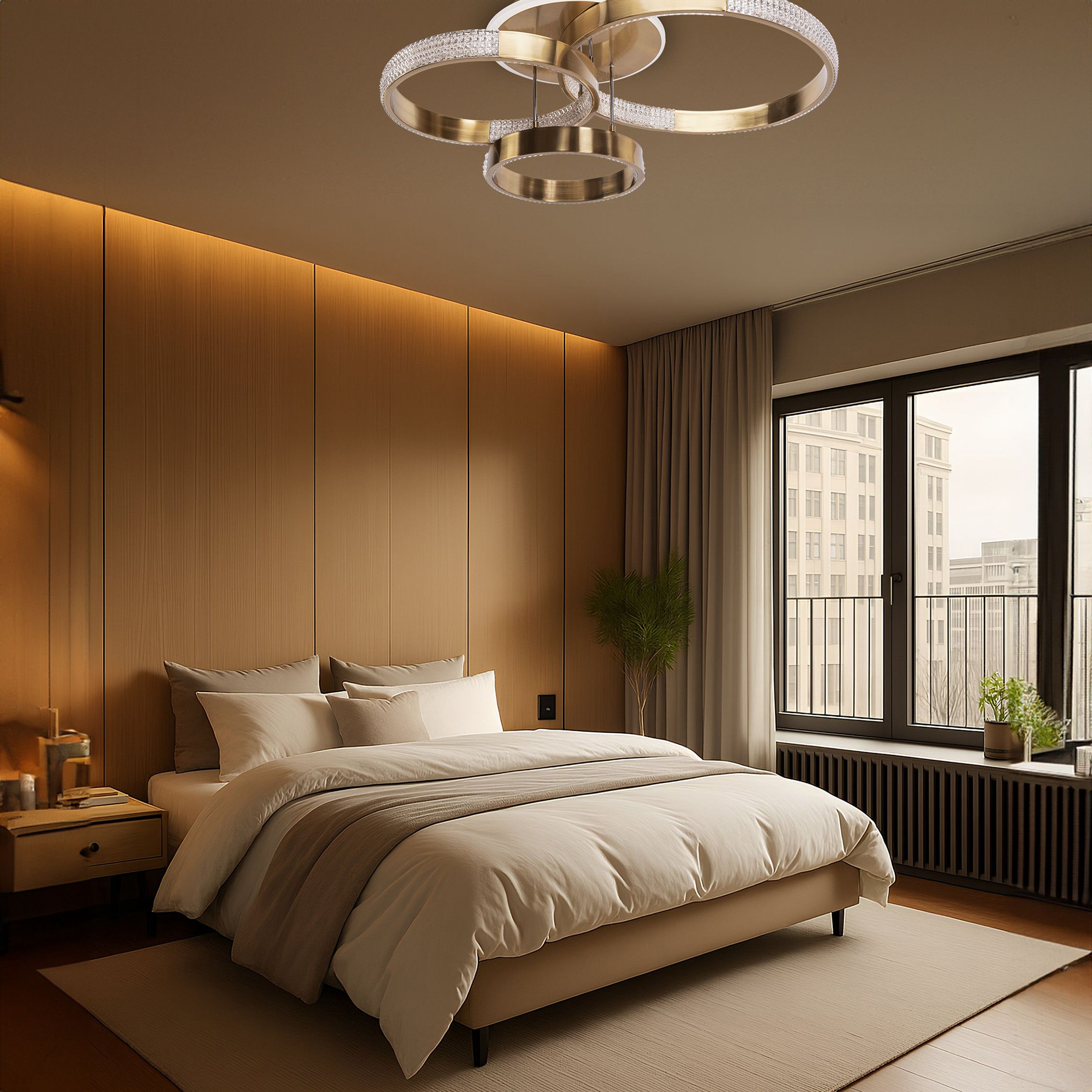 Toolight, LED stropné svietidlo 68x40cm, 42W, 4000K, 3000lm + diaľkové ovládanie, G004-C, zlatá matná, OSW-09745