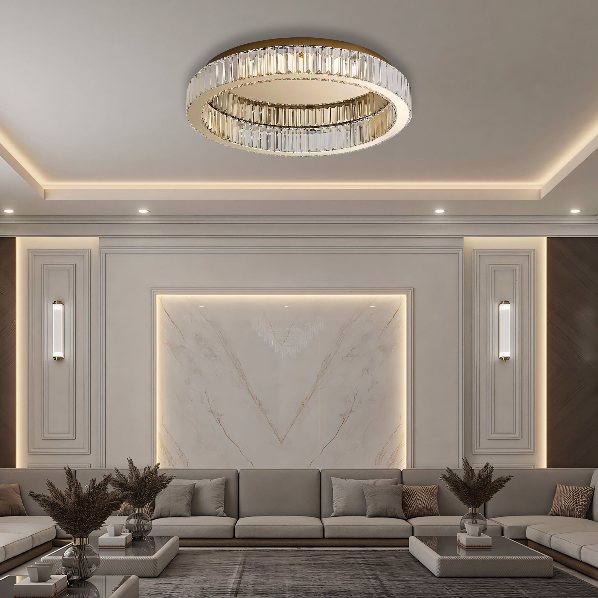 Toolight, krištáľové stropné svietidlo 50cm, 30W, 4000K, 1401lm, APP1721-C, zlatá lesklá, OSW-09302