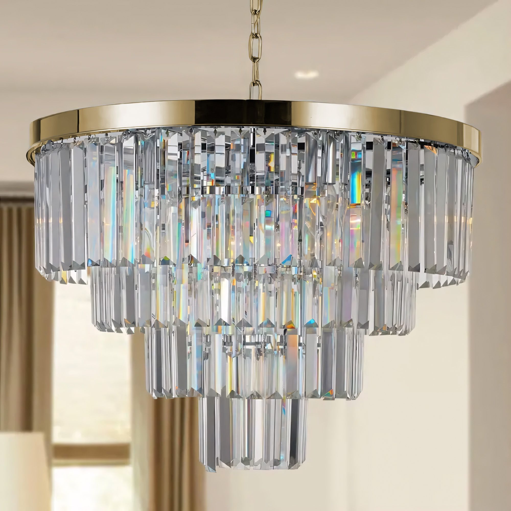 Toolight, závesný krištáľový stropný luster 58cm, 6xE14, APP1533-6CP4, zlatá, OSW-03255