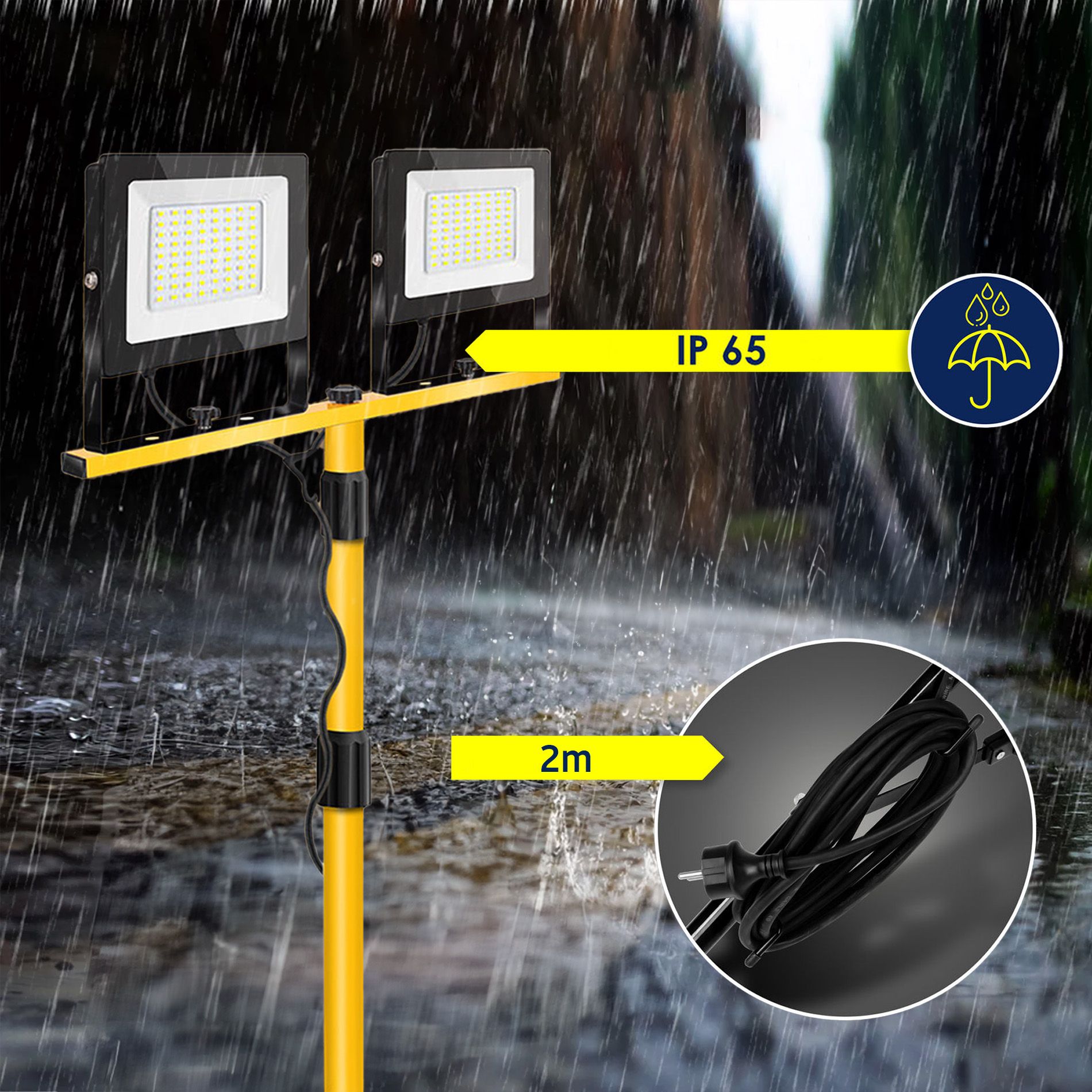 Toolight, Halogénová LED stavebná lampa na statíve 2x100W, RSL006-2x100N, OSW-10206