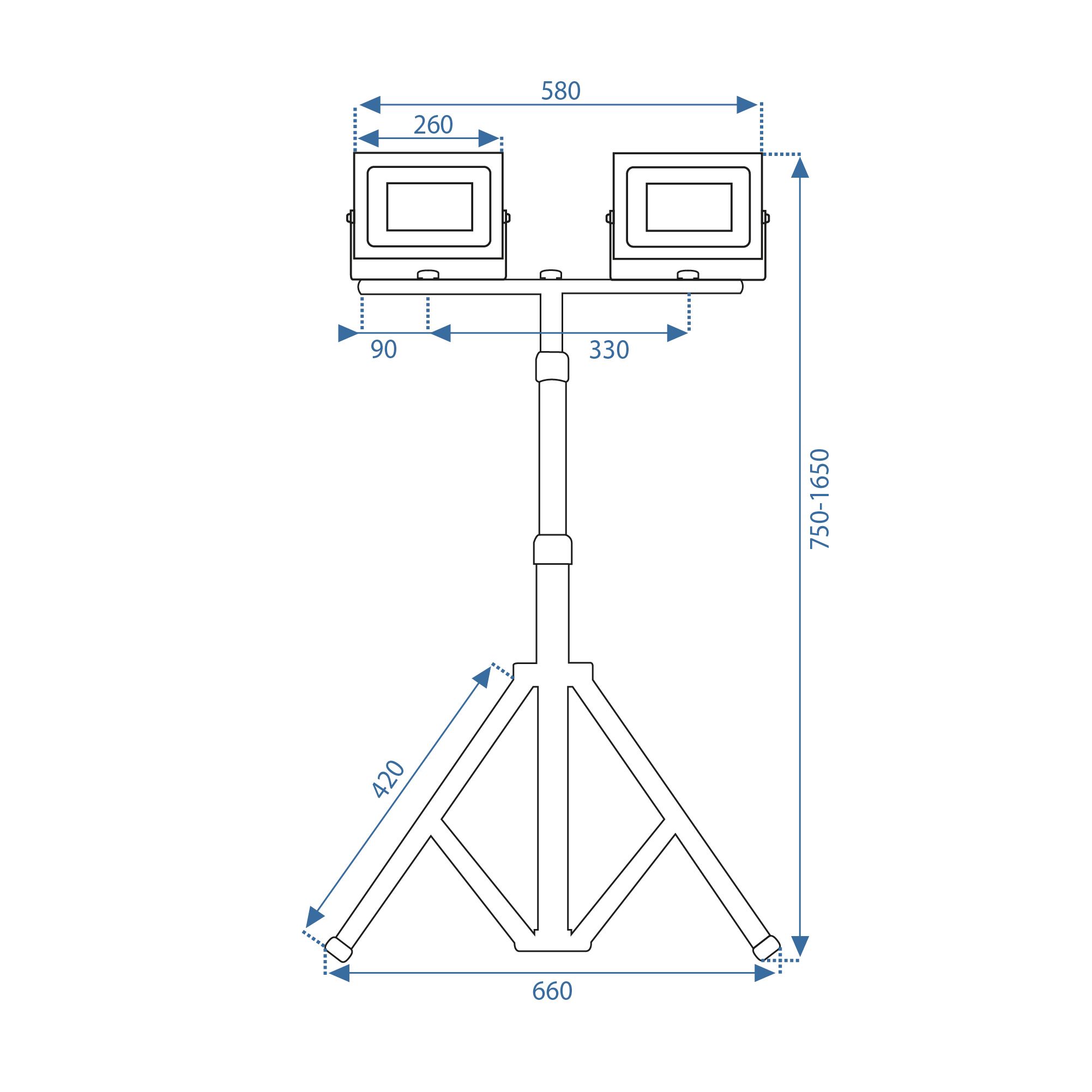 Toolight, Halogénová LED stavebná lampa na statíve 2x100W, RSL006-2x100N, OSW-10206