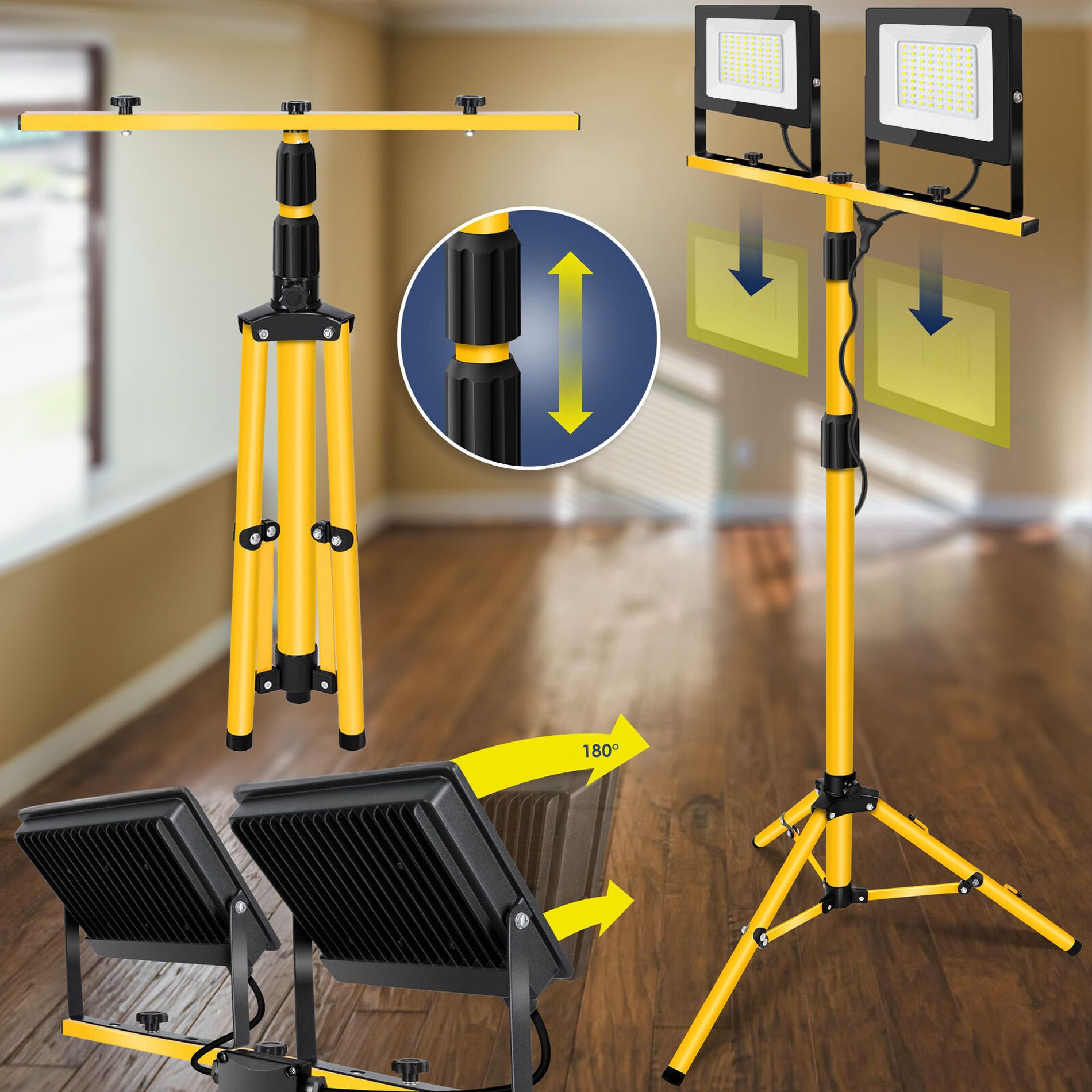 Toolight, Halogénová LED stavebná lampa na statíve 2x50W, RSL005-2x50N, OSW-10204