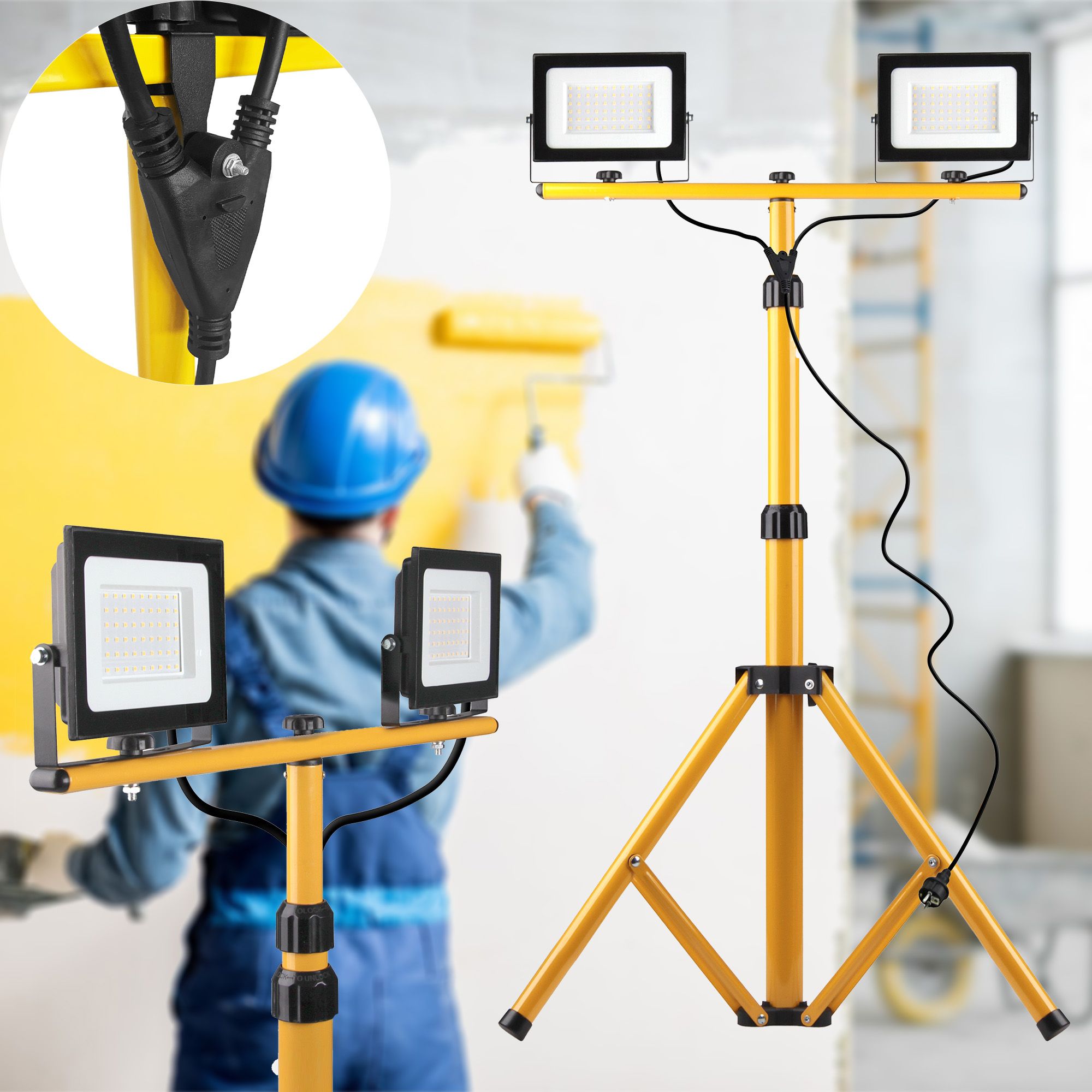 Toolight, Halogénová LED stavebná lampa na statíve 2x50W, RSL005-2x50N, OSW-10204