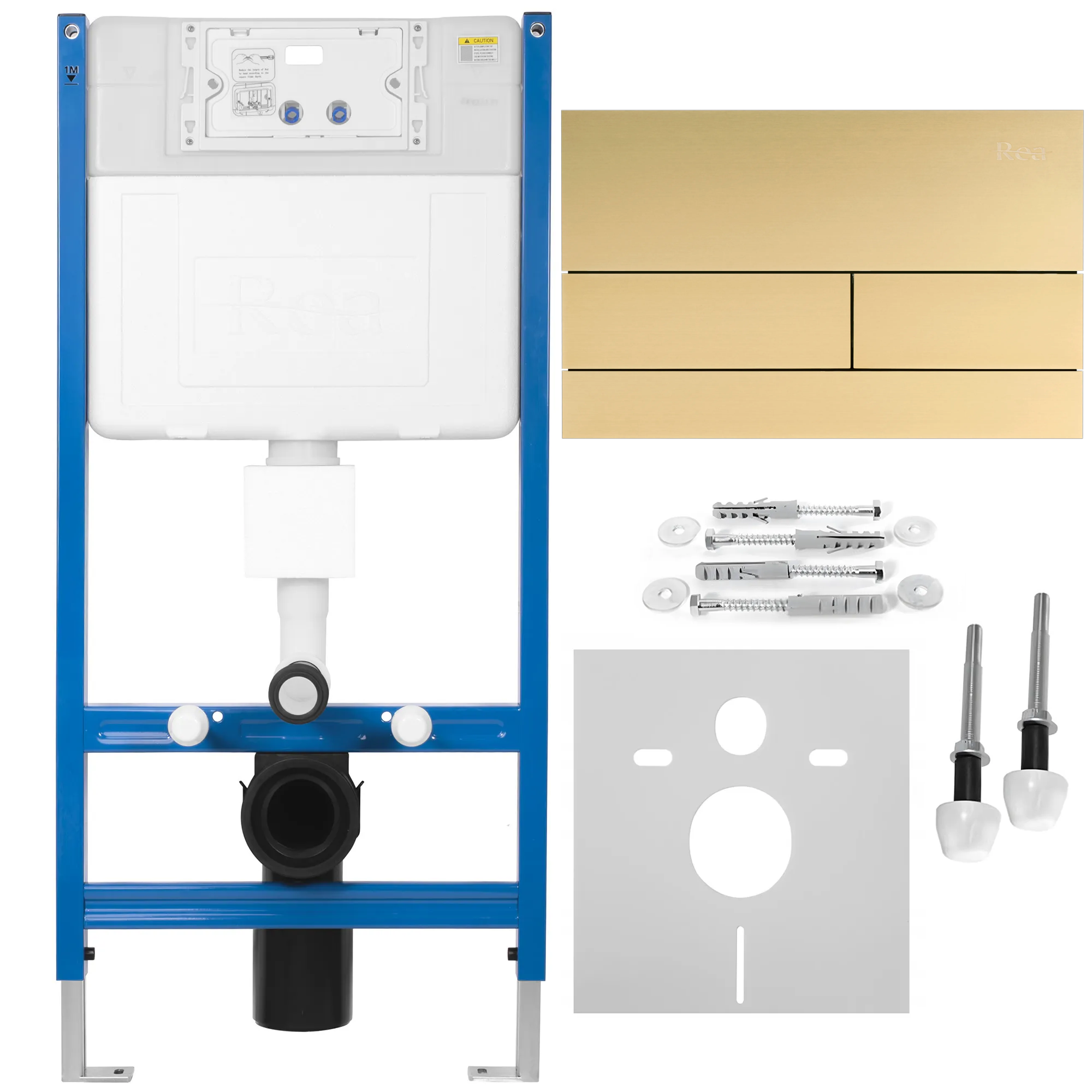 Rea, podomietkový WC systém K011A-Q + zlaté matné splachovacie tlačidlo typ T, KPL-E0055