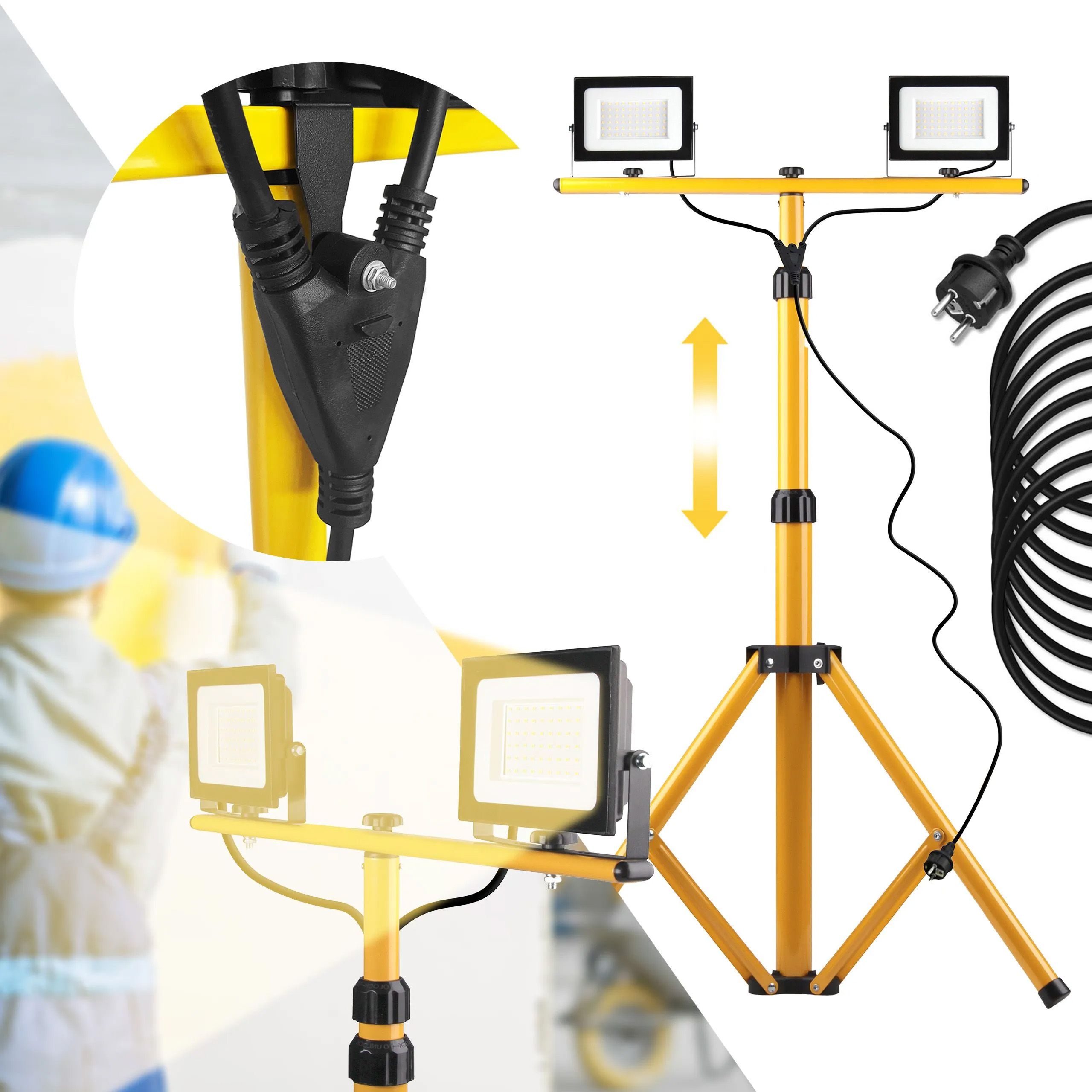 Toolight, Halogénová LED stavebná lampa na statíve 2x20W, RSL001-20N, KPL-10200