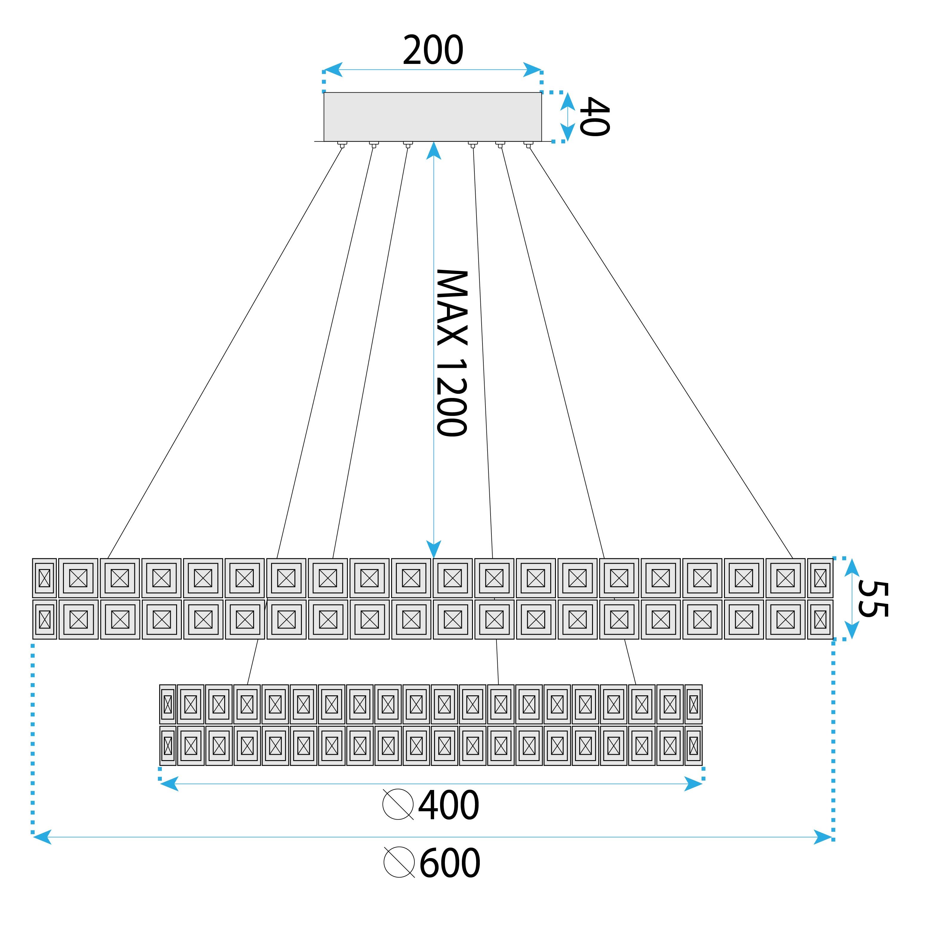 Toolight, LED stropné svietidlo 60cm, 64W, 4000K, 5000lm, MS007-CP, chrómová, OSW-09617