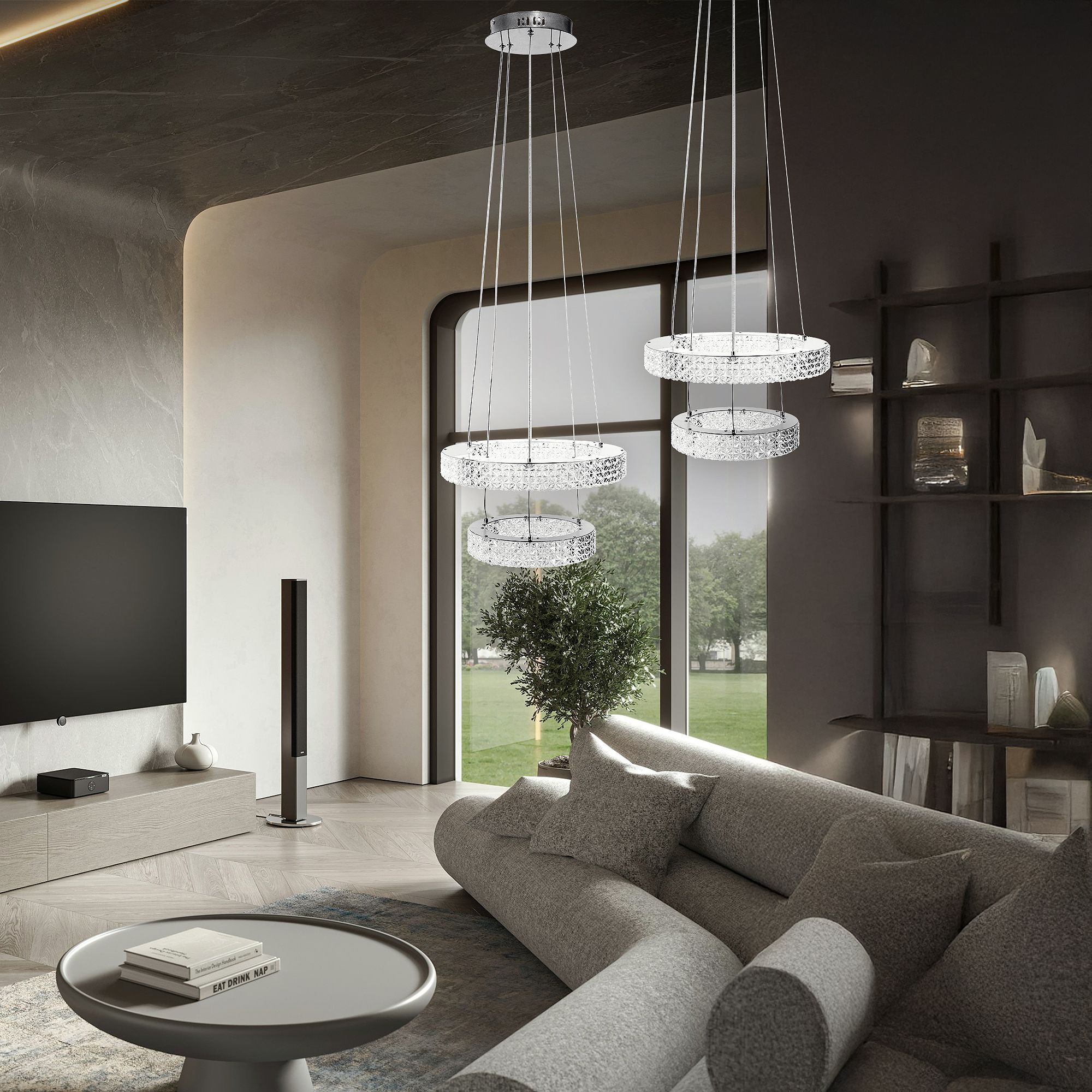 Toolight, LED krištáľové stropné svietidlo 40cm, 36W, 4000K, 3500 lm, MS006-CP, chrómová, OSW-09616