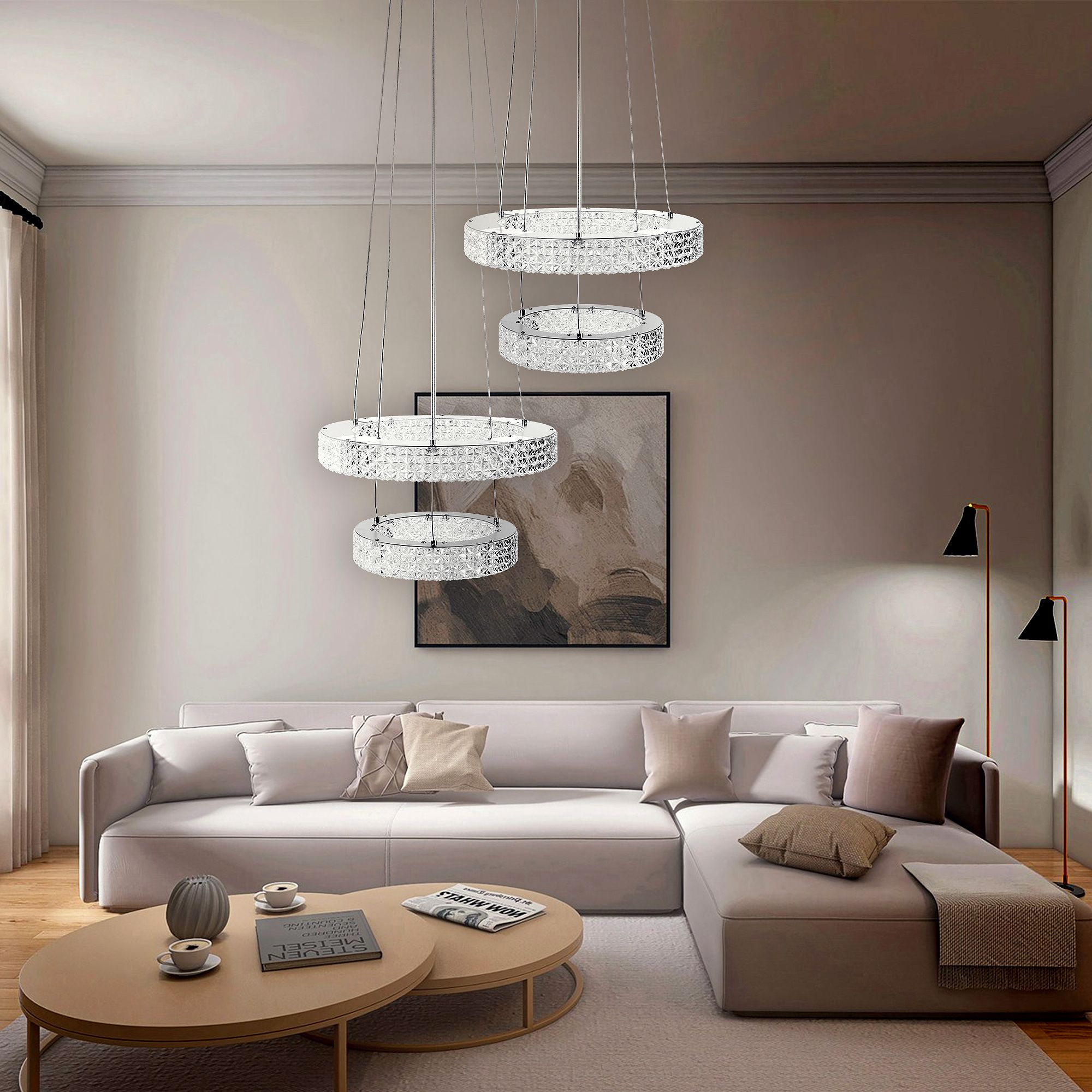 Toolight, LED krištáľové stropné svietidlo 40cm, 36W, 4000K, 3500 lm, MS006-CP, chrómová, OSW-09616