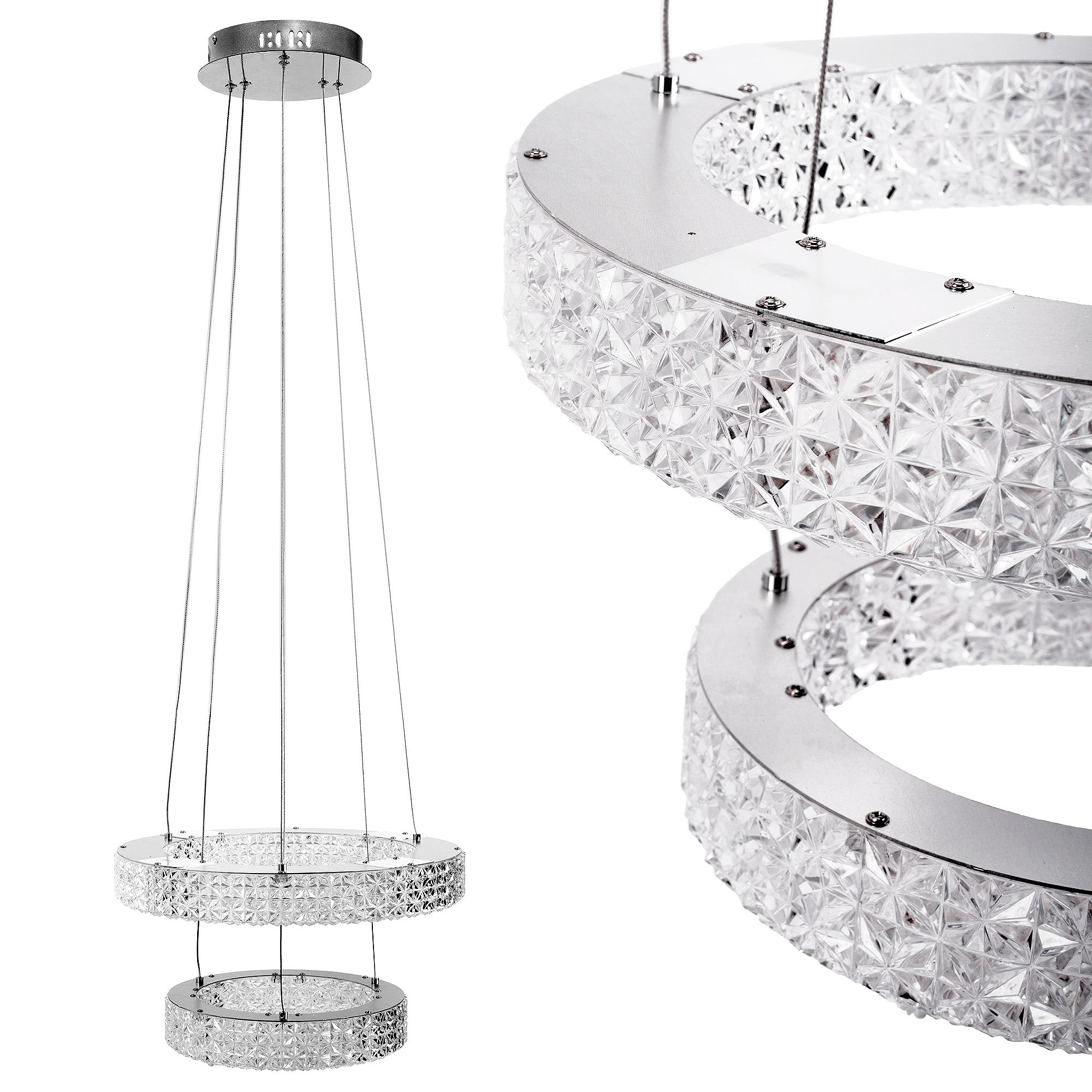 Toolight, LED krištáľové stropné svietidlo 40cm, 36W, 4000K, 3500 lm, MS006-CP, chrómová, OSW-09616