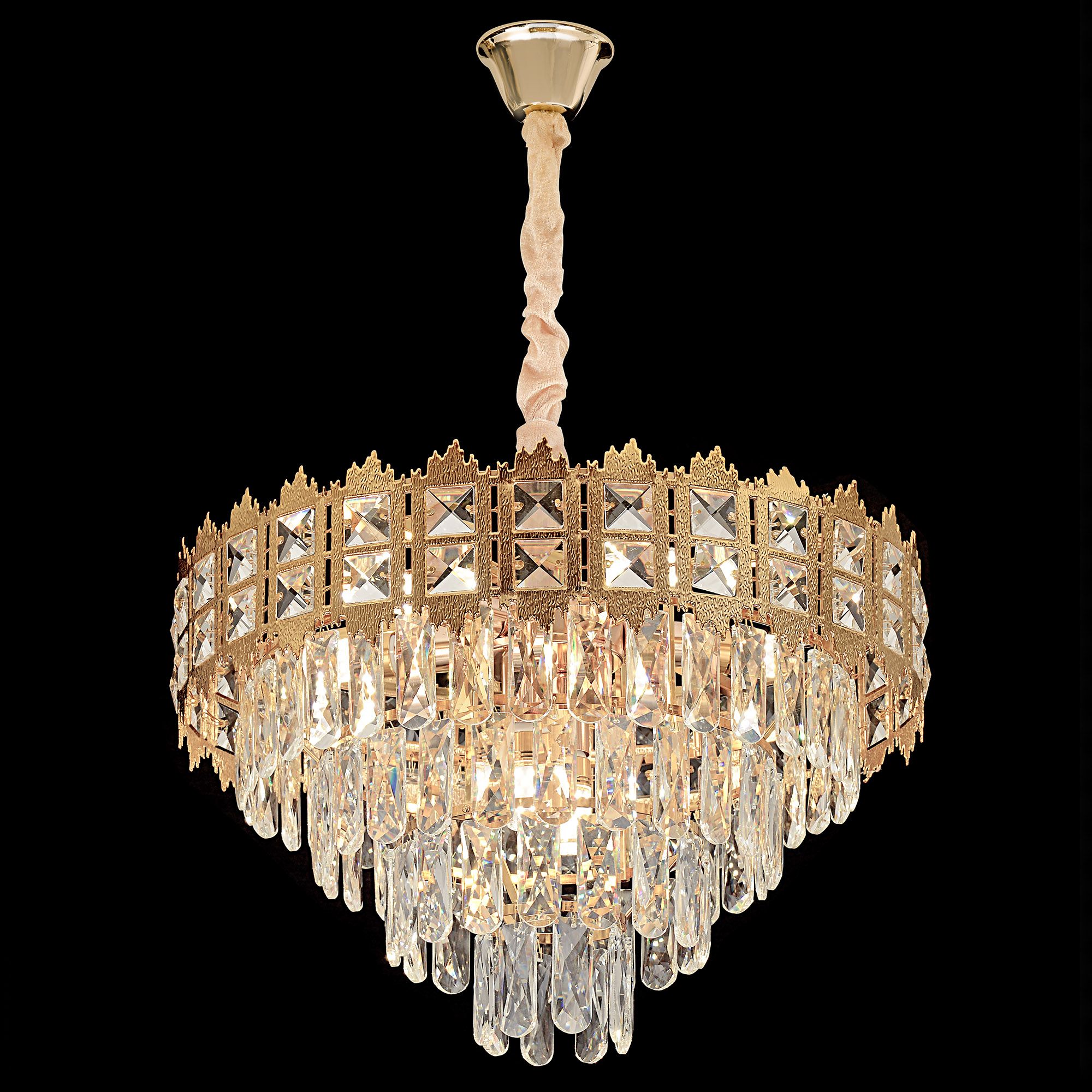 Toolight, krištáľové závesné svietidlo 60cm, 8xE14, G049-CP, zlatá, OSW-08943
