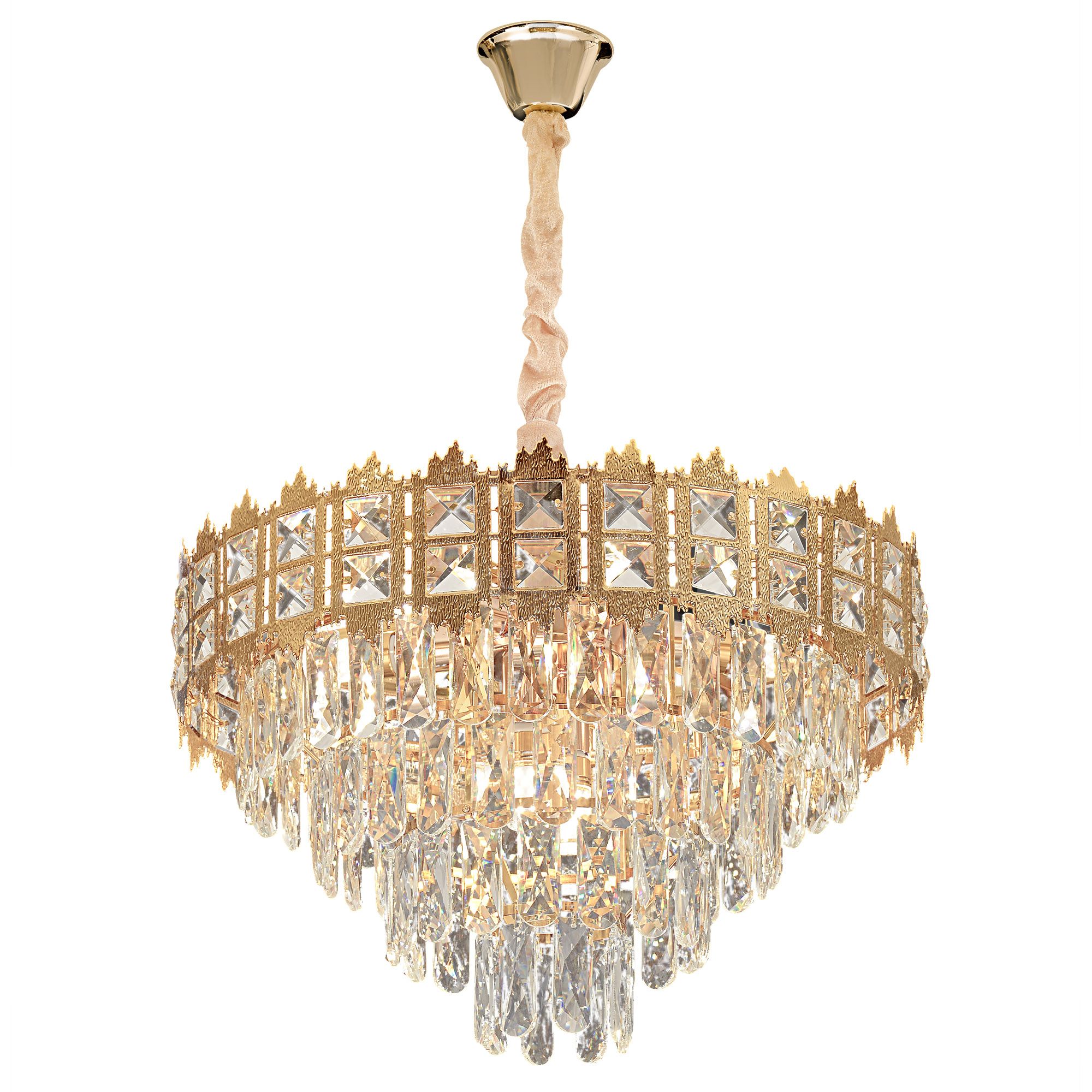 Toolight, krištáľové závesné svietidlo 60cm, 8xE14, G049-CP, zlatá, OSW-08943