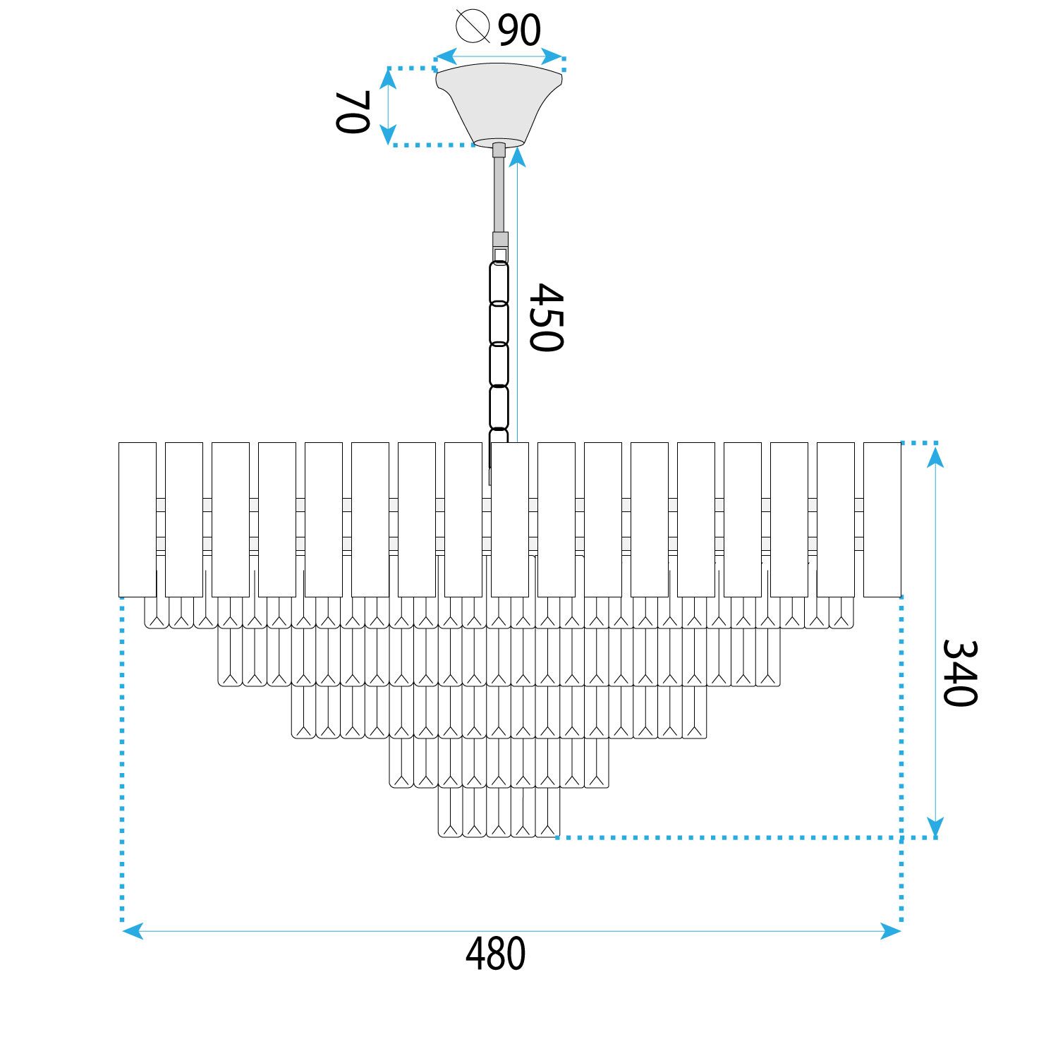 Toolight, krištáľové závesné svietidlo 50cm, 7xE14, G056-CP, zlatá, OSW-08990