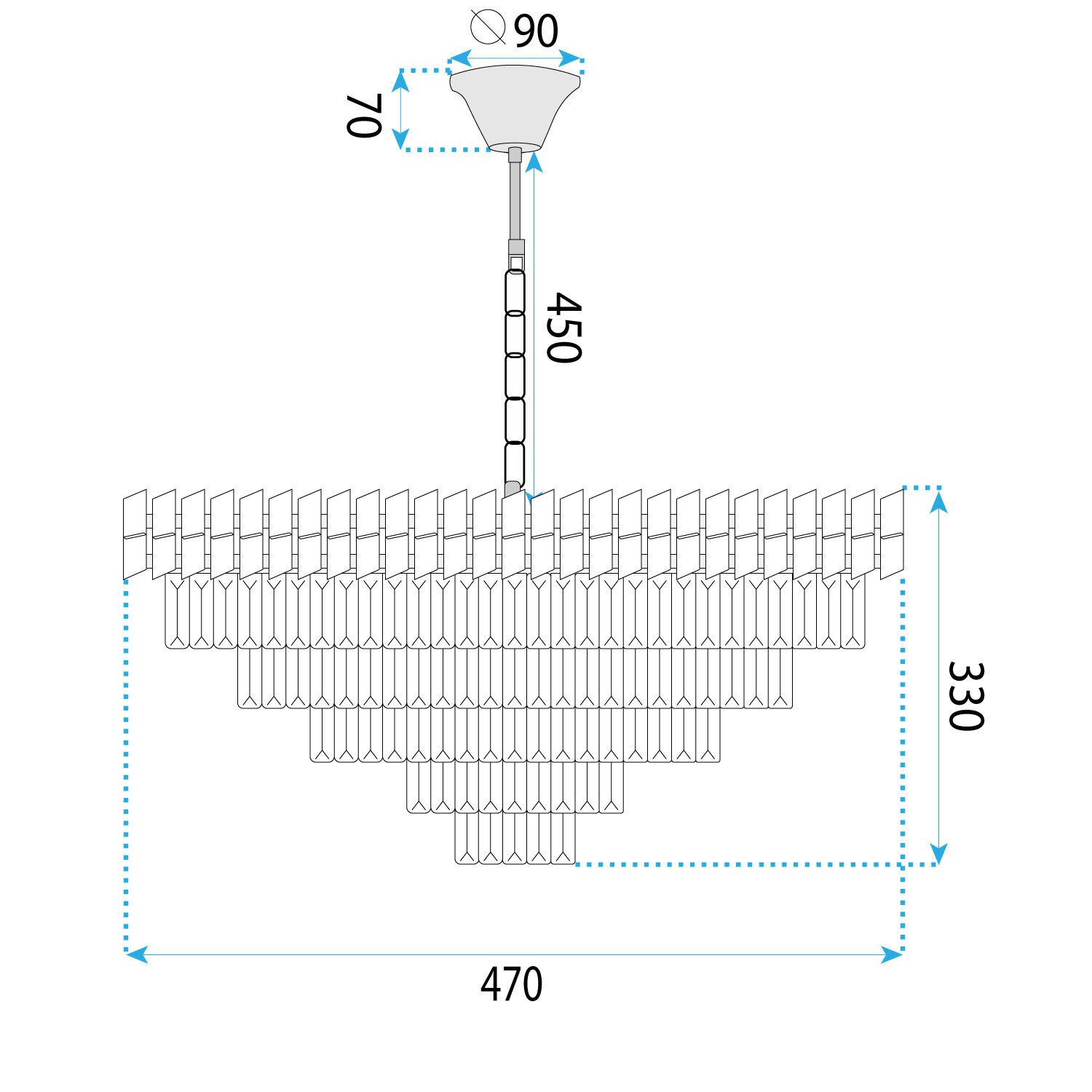 Toolight, krištáľové stropné svietidlo 50cm, 7xE14, G054-CP, zlatá, OSW-08948