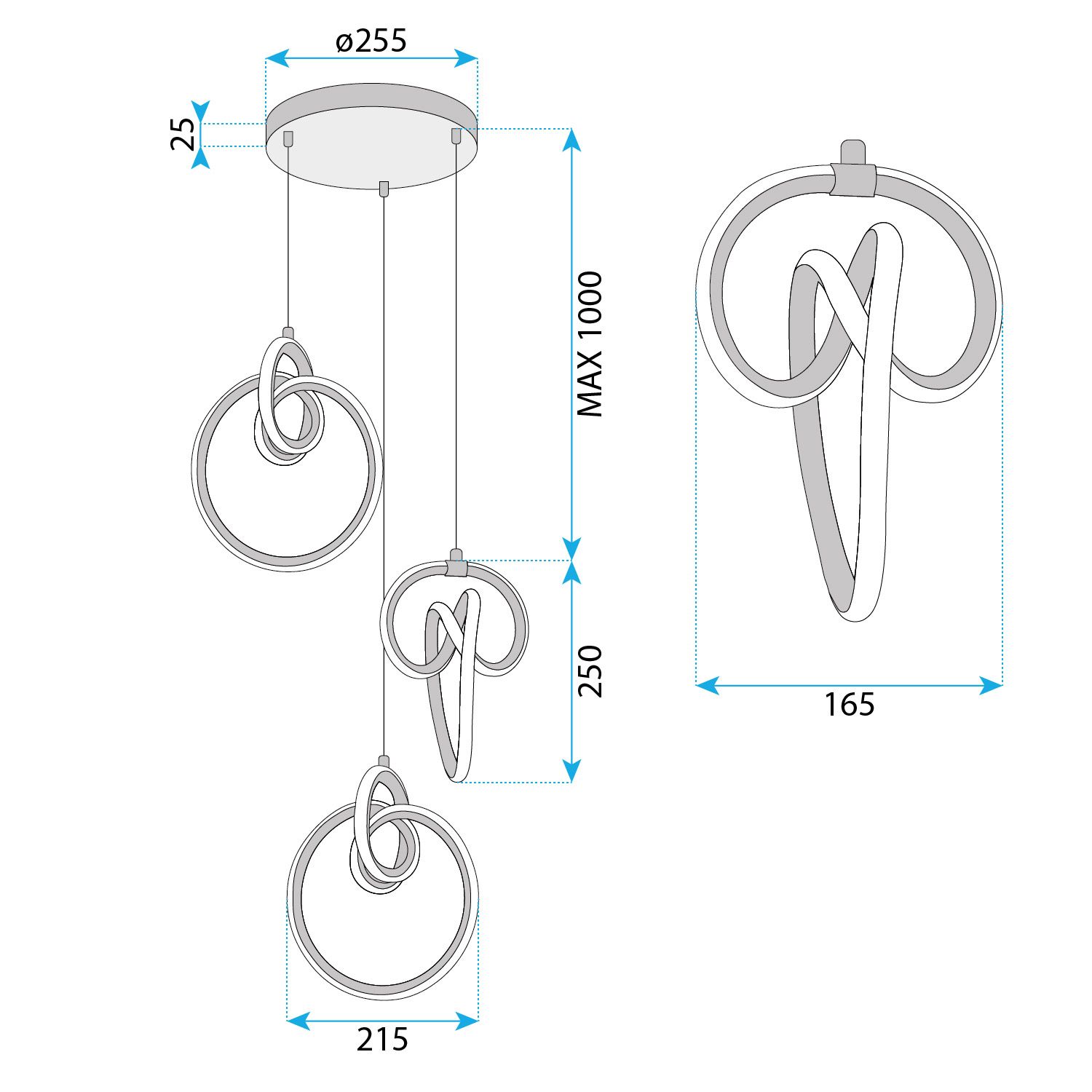Toolight, LED závesné svietidlo 3x20W, 4000K, 4200lm, G072-3CPR, zlatá, OSW-08664