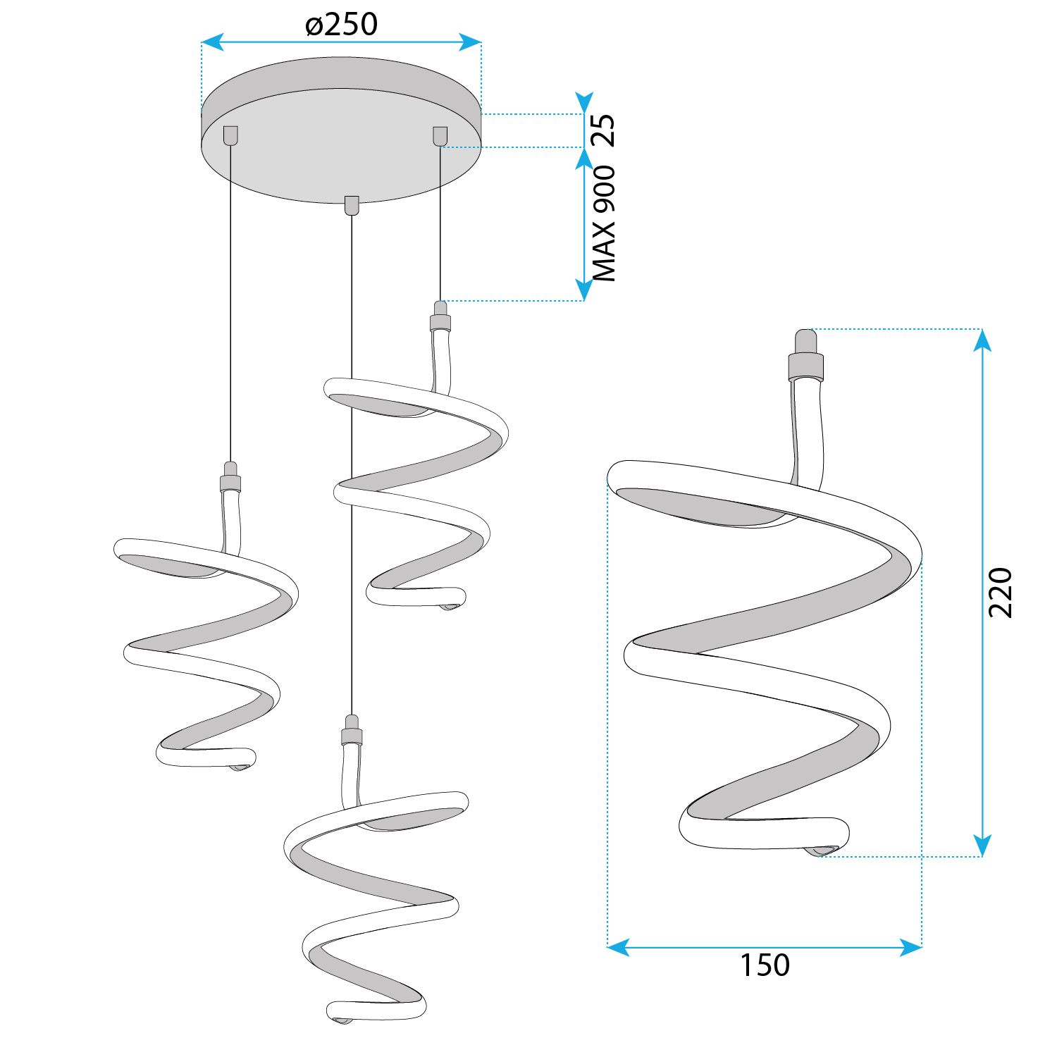 Toolight, LED závesné svietidlo 3x20W, 4000K, 4000lm, G075-3CPR, zlatá, OSW-08661