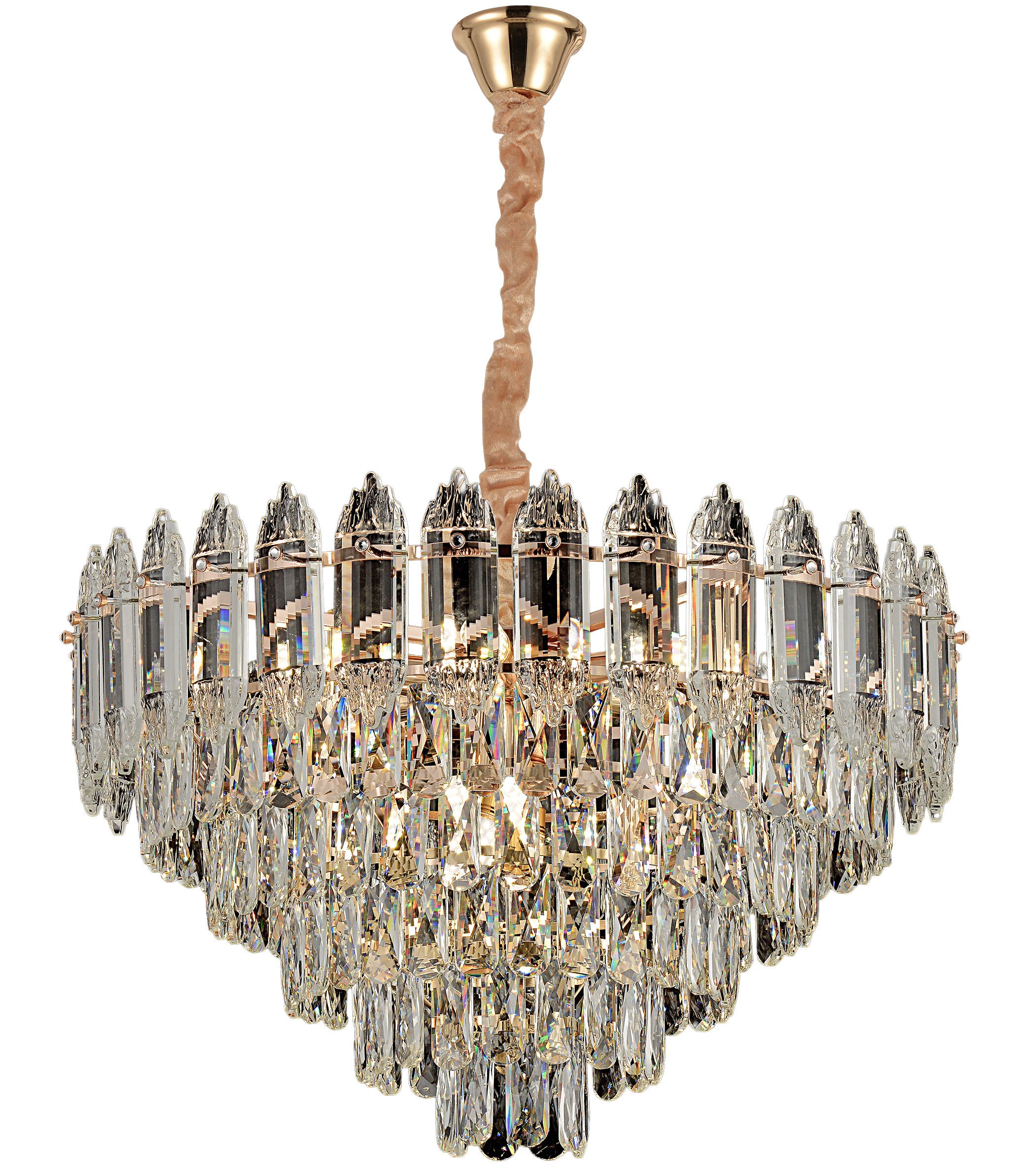 Toolight, krištáľové závesné svietidlo 50cm, 7xE14, G057-CP, zlatá, OSW-08991