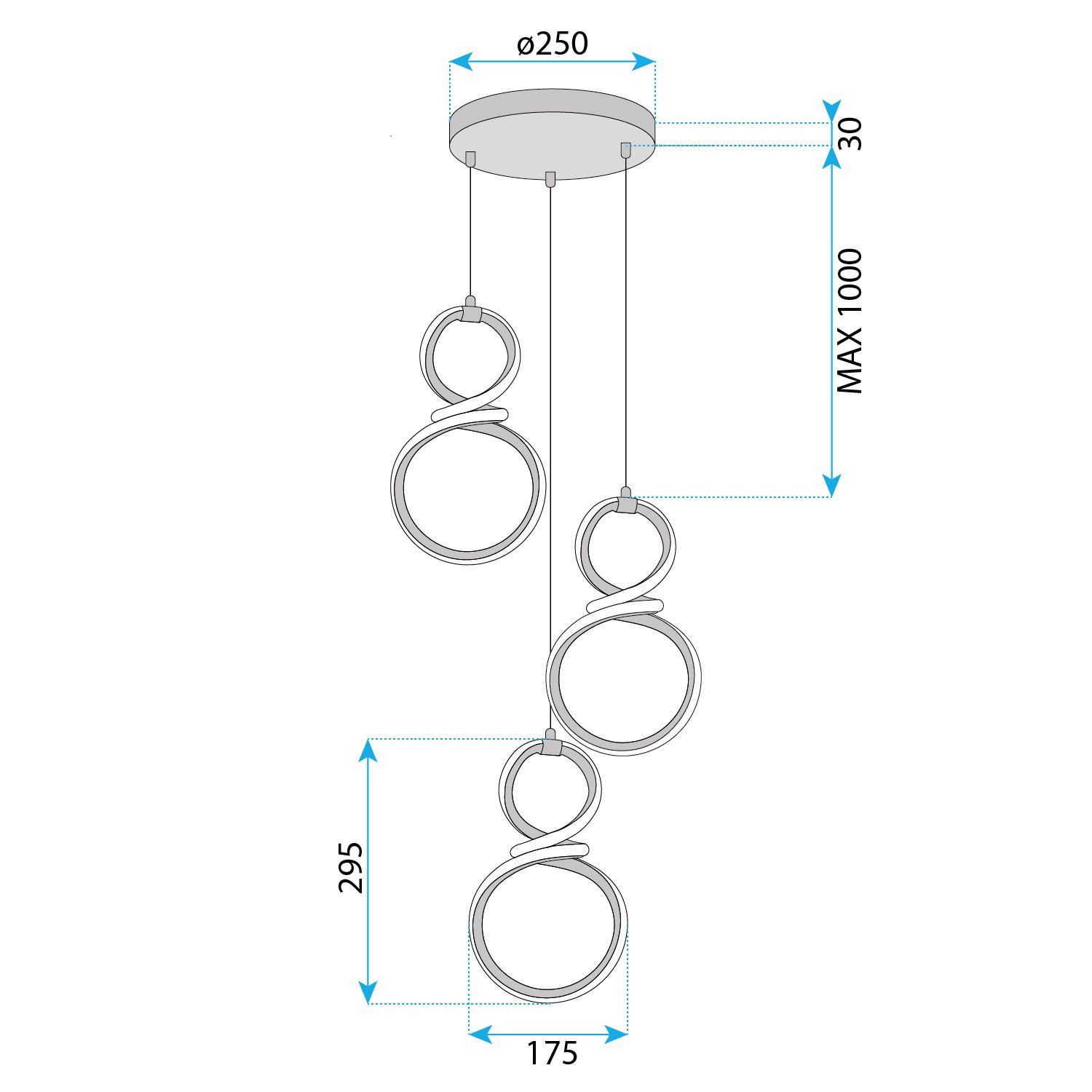 Toolight, závesné LED svietidlo 3x20W, 4000K, G073-3CPR, zlatá lesklá, OSW-08663