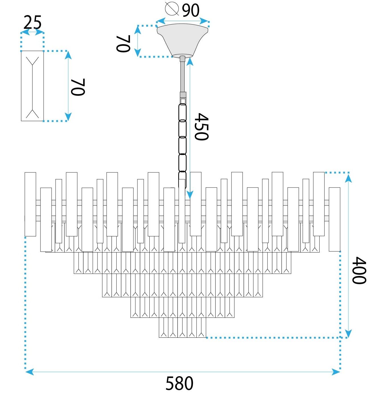 Toolight, krištáľové závesné svietidlo 60cm, 8xE14, G052-CP, zlatá, OSW-08946