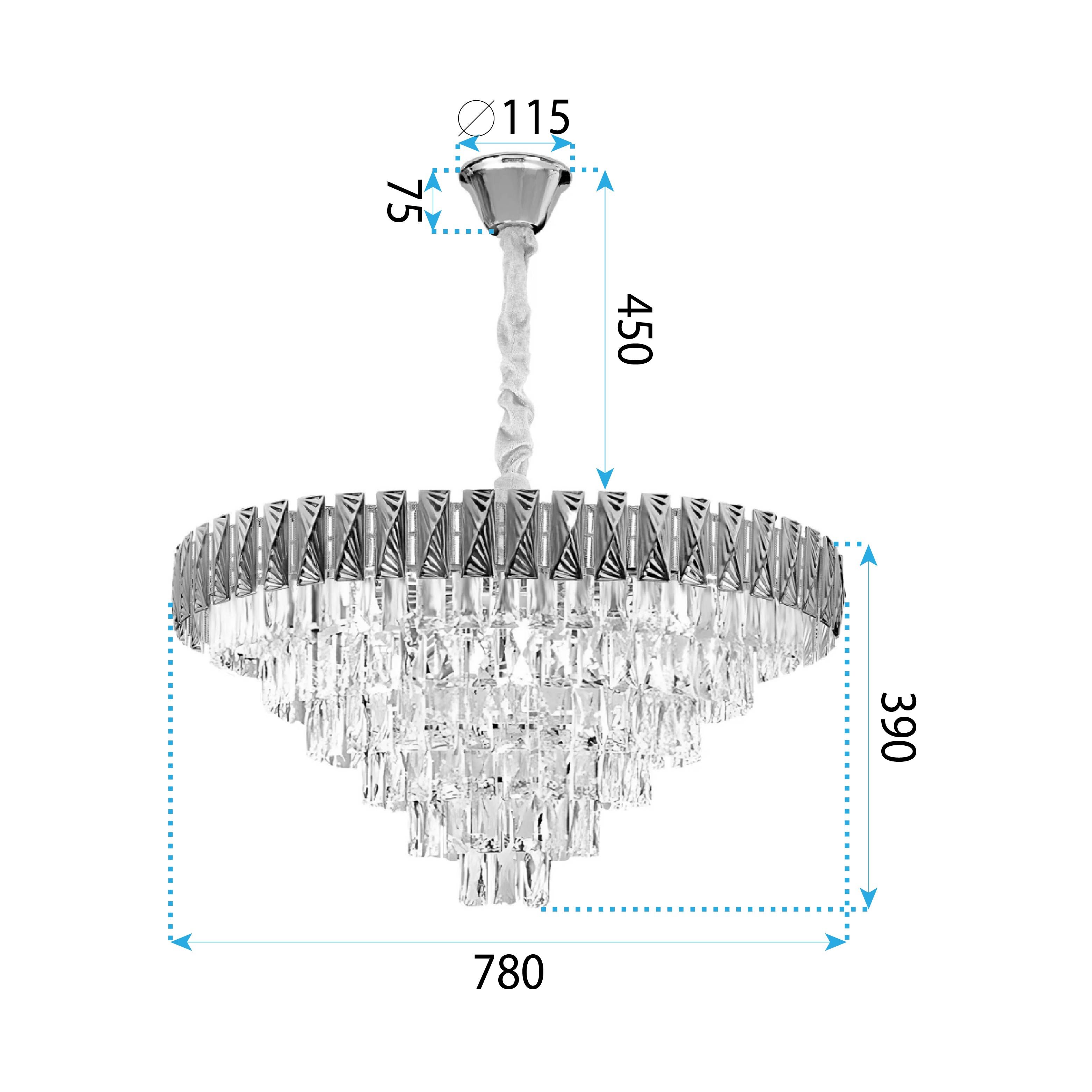Toolight, závesné krištáľové svietidlo 80cm, 12xE14, G061-CP, zlatá, OSW-08995