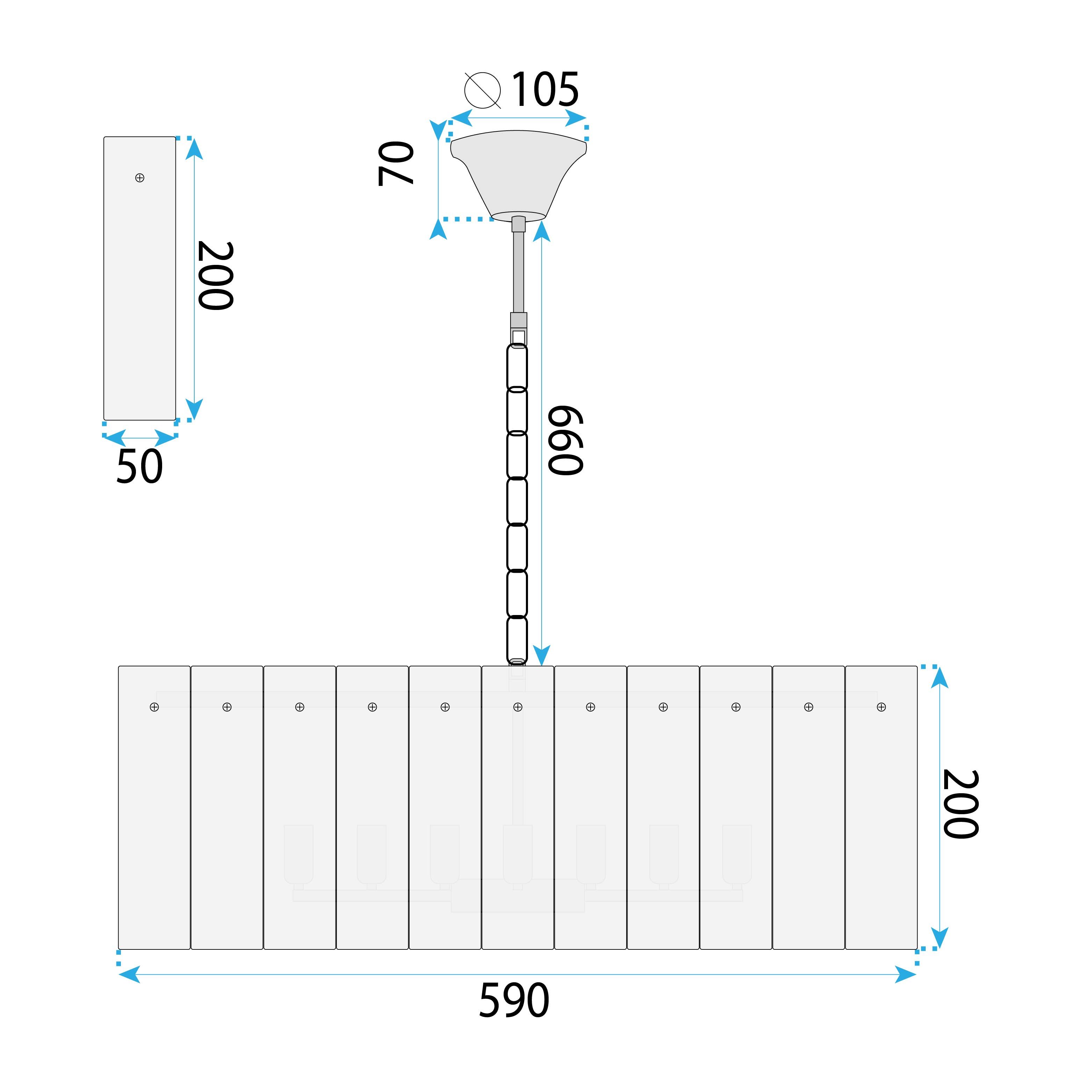 Toolight, sklenené závesné svietidlo 60cm, 8xE14, APP1779-CP, zlatá, OSW-03629