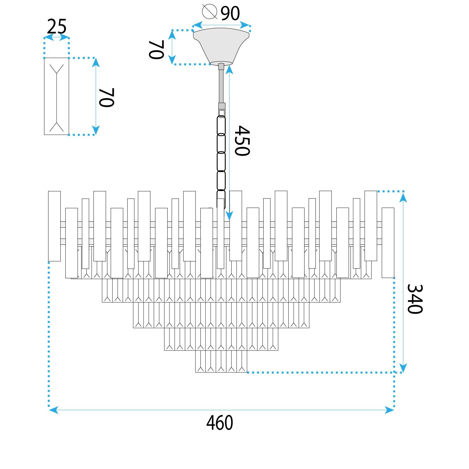 Toolight, závesné svietidlo 50cm, 7xE14, G051-CP, chrómová, OSW-08945