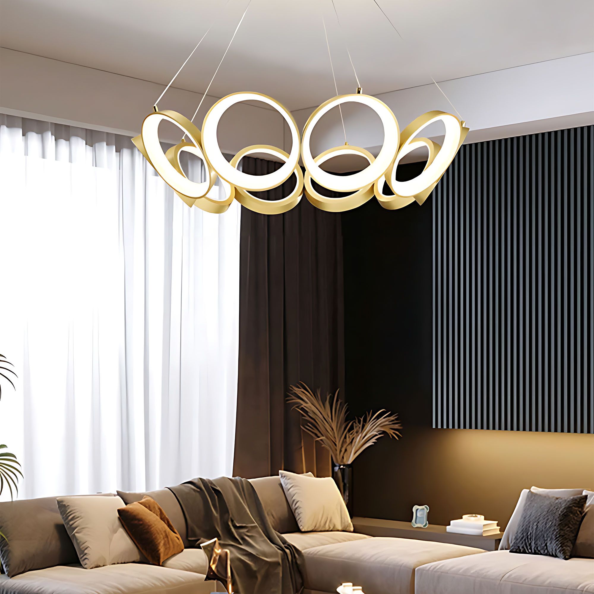 Toolight, LED závesné svietidlo 80cm, 70W, 4000K, 3269lm, APP1800-CP, zlatá matná, OSW-09667