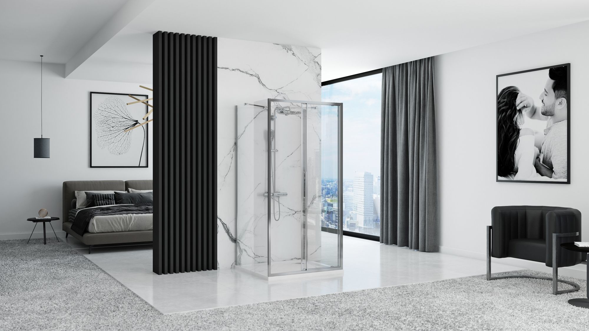 Rea Rapid Slide Wall, 3-stenný sprchovací kút s posuvnými dverami 140 (dvere) x 100 (stena) x 195 cm, 6mm číre sklo, chrómový profil, KPL-09114