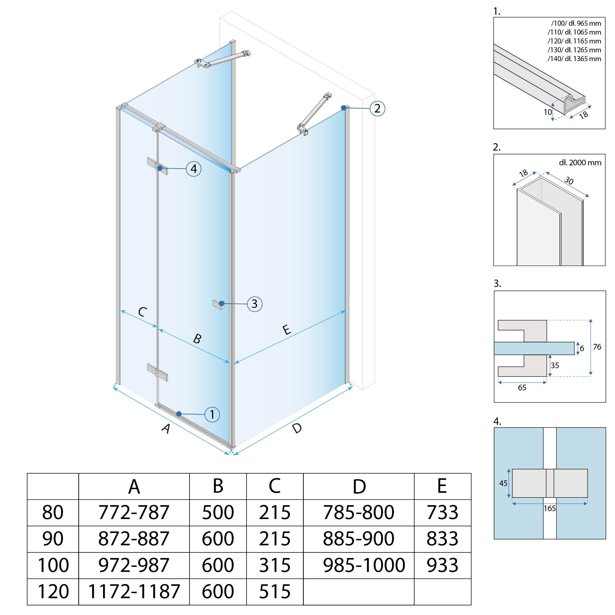 Rea Atlas, sprchovací kút 90 (dvere) x 90 (stena), ľavá strana, 6mm číre sklo, zlatý profil, KPL-K4870