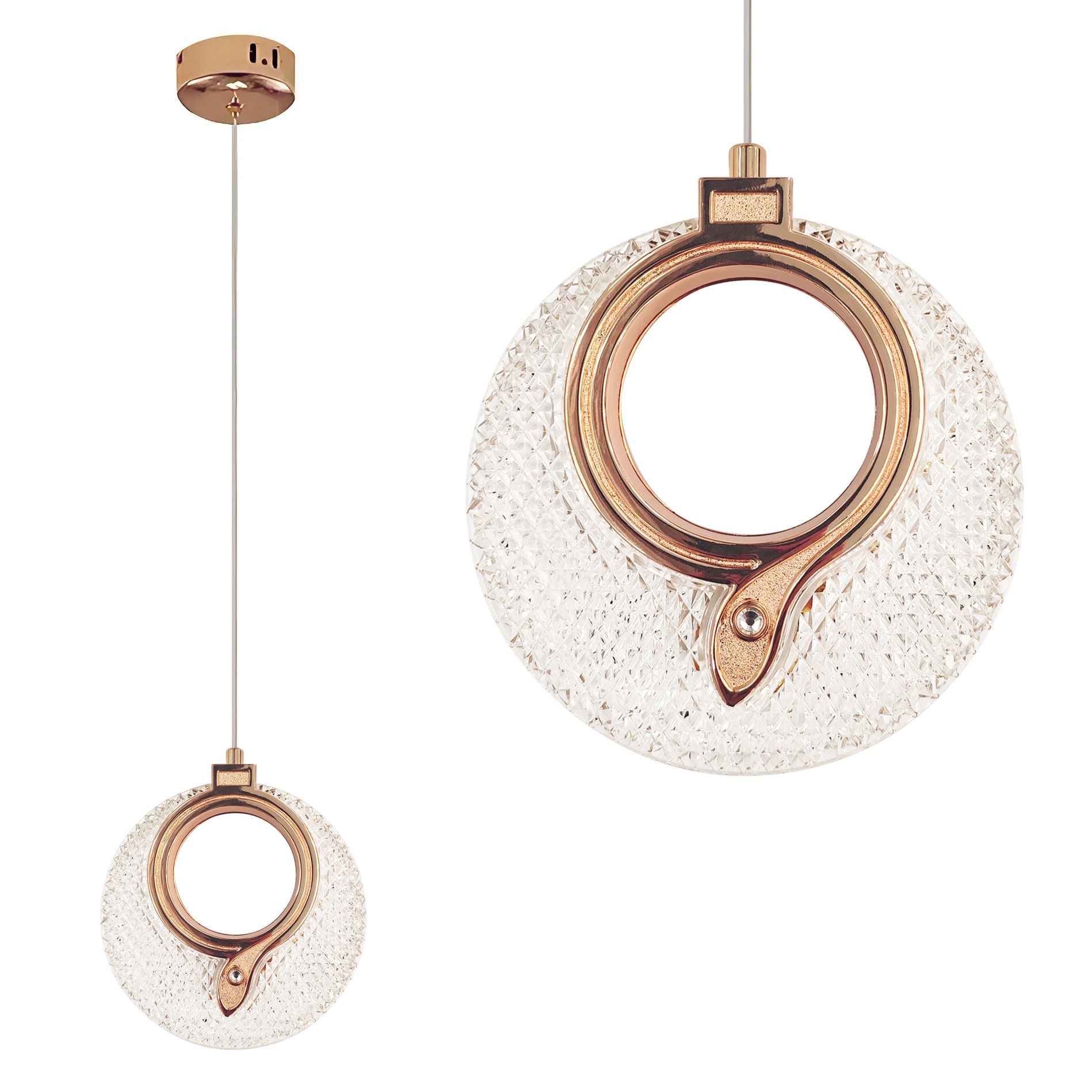 Toolight, LED krištáľové závesné svietidlo 18x17cm, 12W, 3000K, LHJ110-1CP, ružové zlato, OSW-60051
