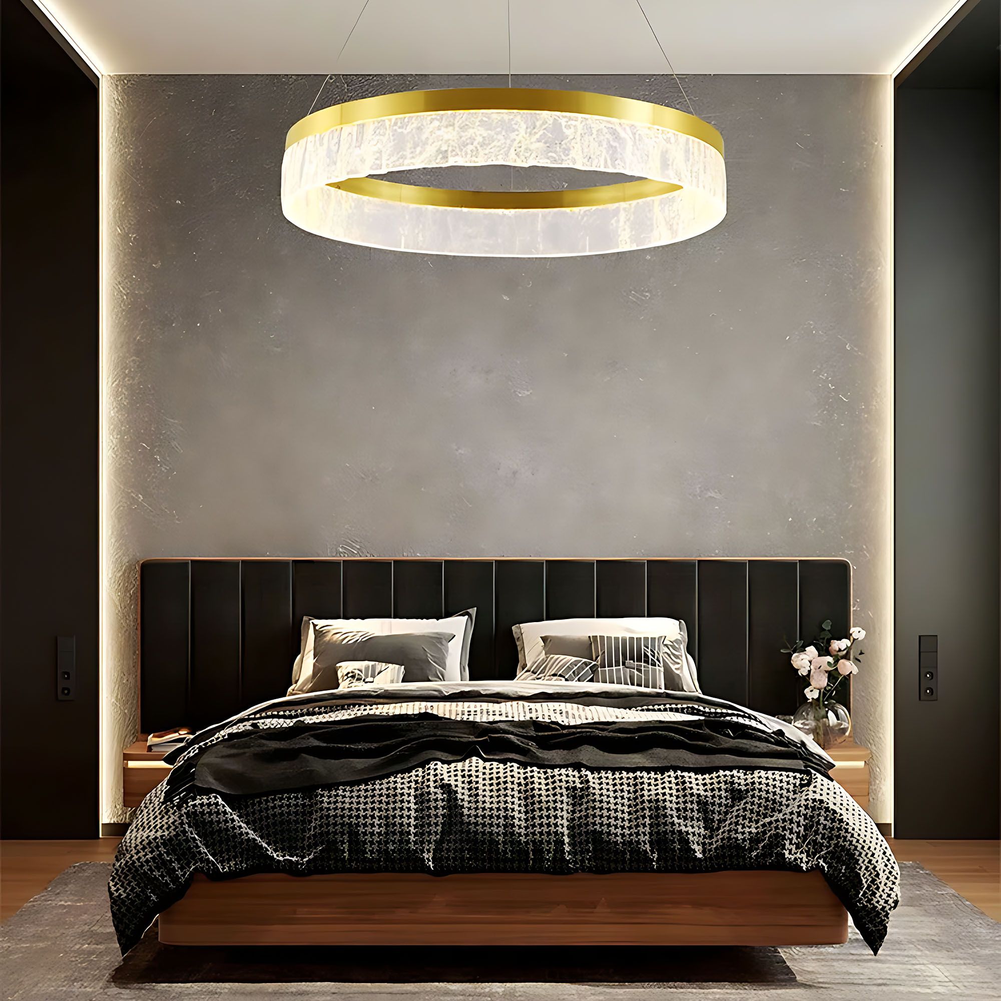 Toolight, LED závesné osvetlenie 80cm, 50W, 3000K, LHJ047-CP, zlatá lesklá, OSW-50022