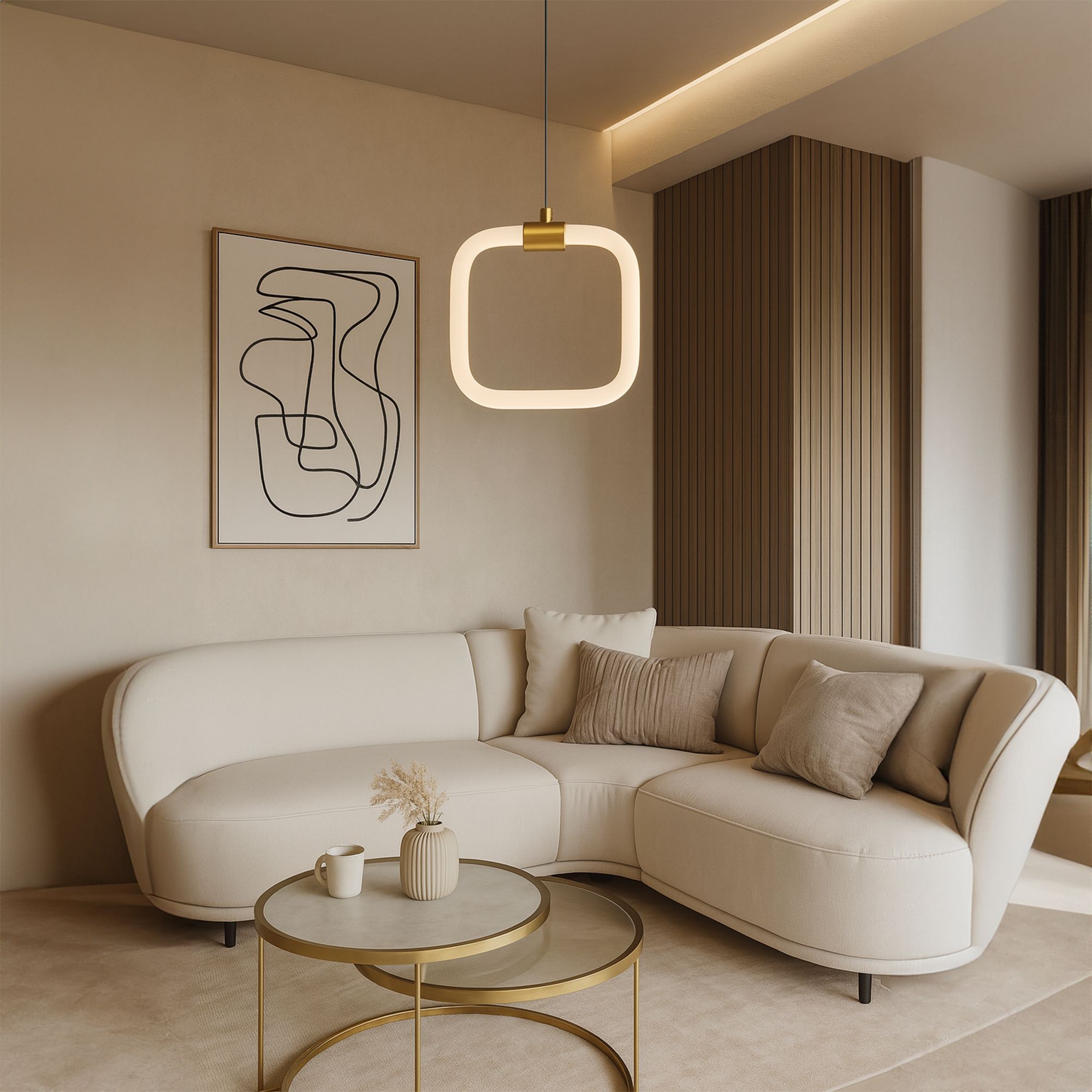 Toolight, závesné LED svietidlo 20x20cm, 9W, 3000K, LHJ057-CP1, biela-zlatá matná, OSW-60030