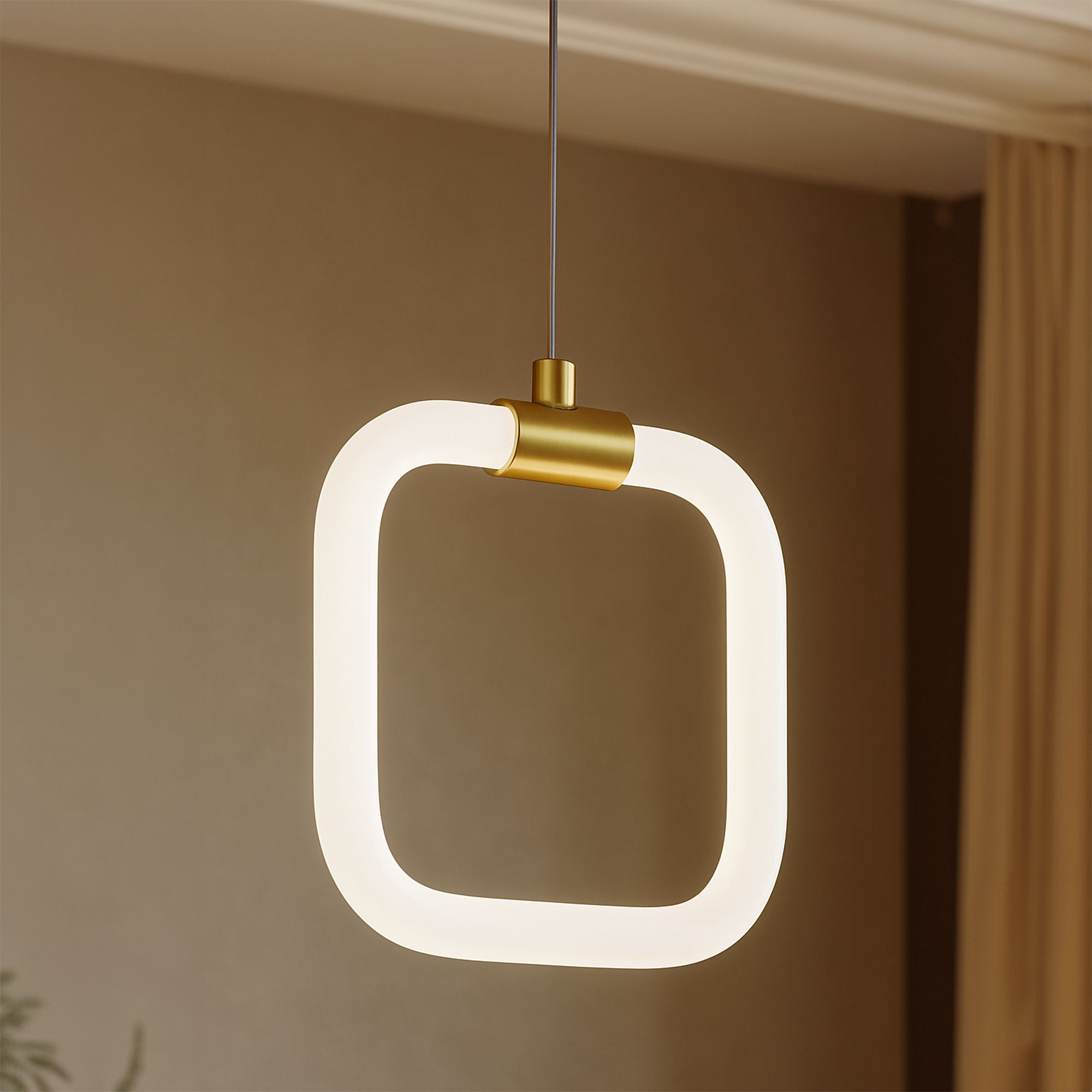 Toolight, závesné LED svietidlo 20x20cm, 9W, 3000K, LHJ057-CP1, biela-zlatá matná, OSW-60030