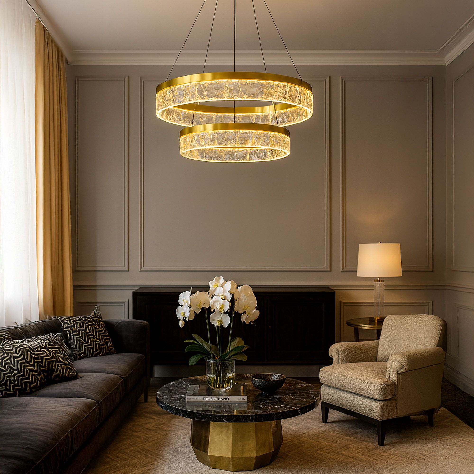 Toolight, LED závesné osvetlenie 60cm, 60W, 3000K, LHJ049-CP2, zlatá, OSW-60028